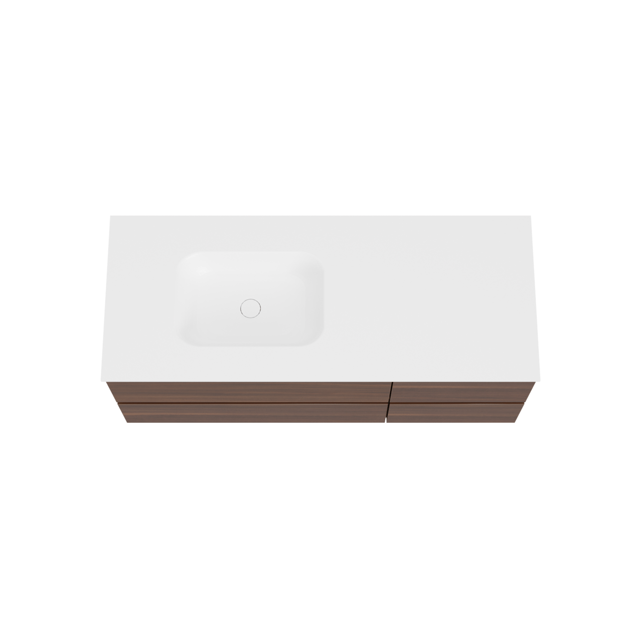 Balmani Lucida hängendes Möbelstück Set: 135 x 55 cm, Amerikanischer Nussbaum, mit Tablo Arcato Waschtisch links, Solid Surface Weiß matt