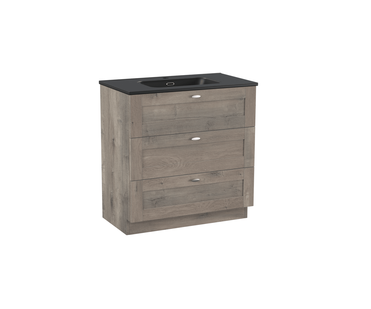 Linie Classo meuble salle de bains à poser 80 x 46 cm chêne gris avec Baro plan simple en porcelaine noir mat