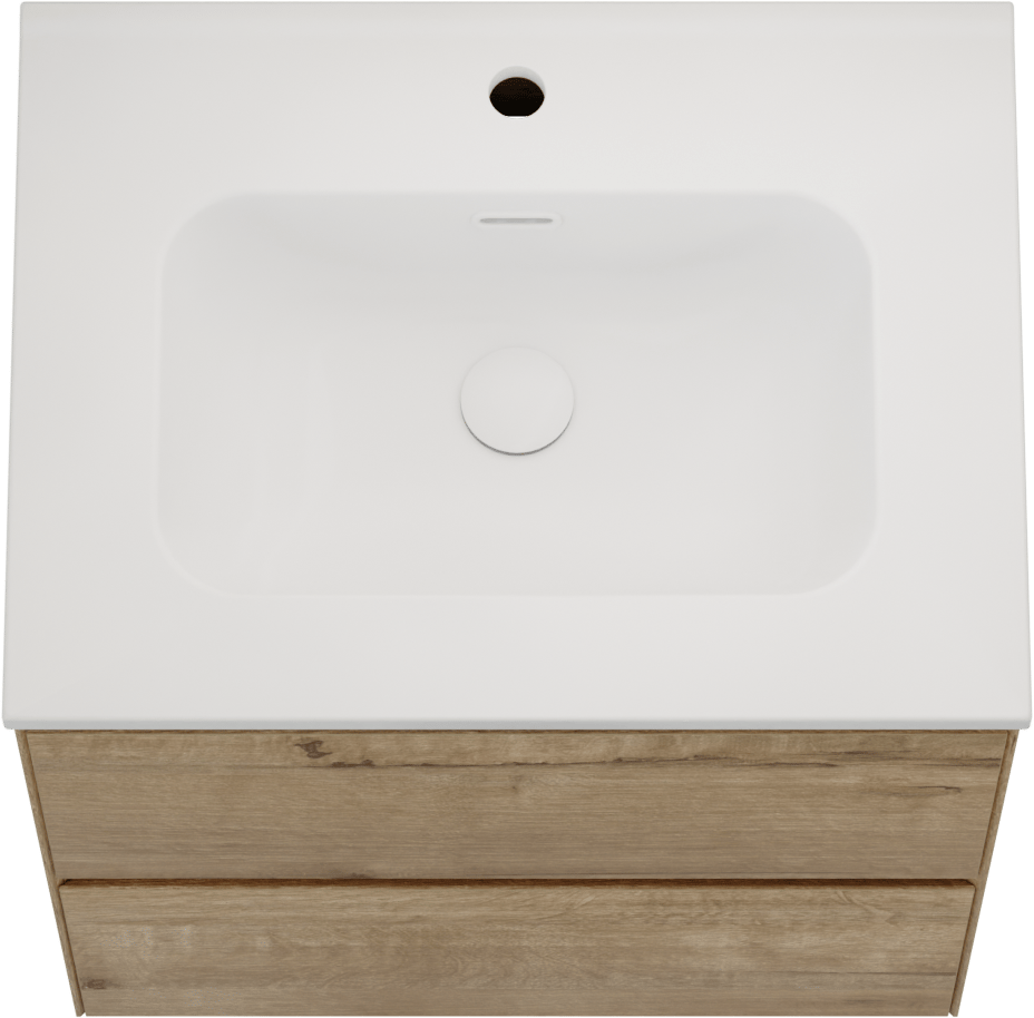 Balmani Mitra Compact hängendes Möbelstück Set: 60 x 46 cm, Eiche Rau, mit Nostra Einzelwaschtisch Keramik Weiβ matt