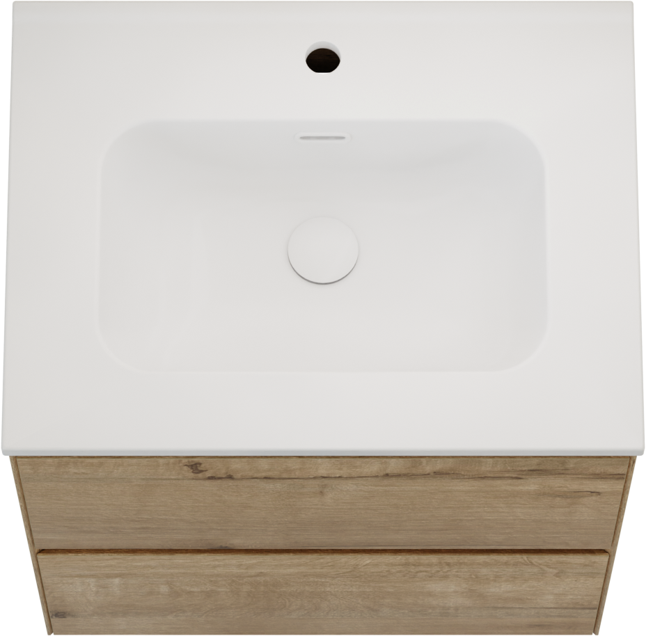 Balmani Mitra Compact hängendes Möbelstück Set: 60 x 46 cm, Eiche Rau, mit Nostra Einzelwaschtisch Keramik Weiβ matt