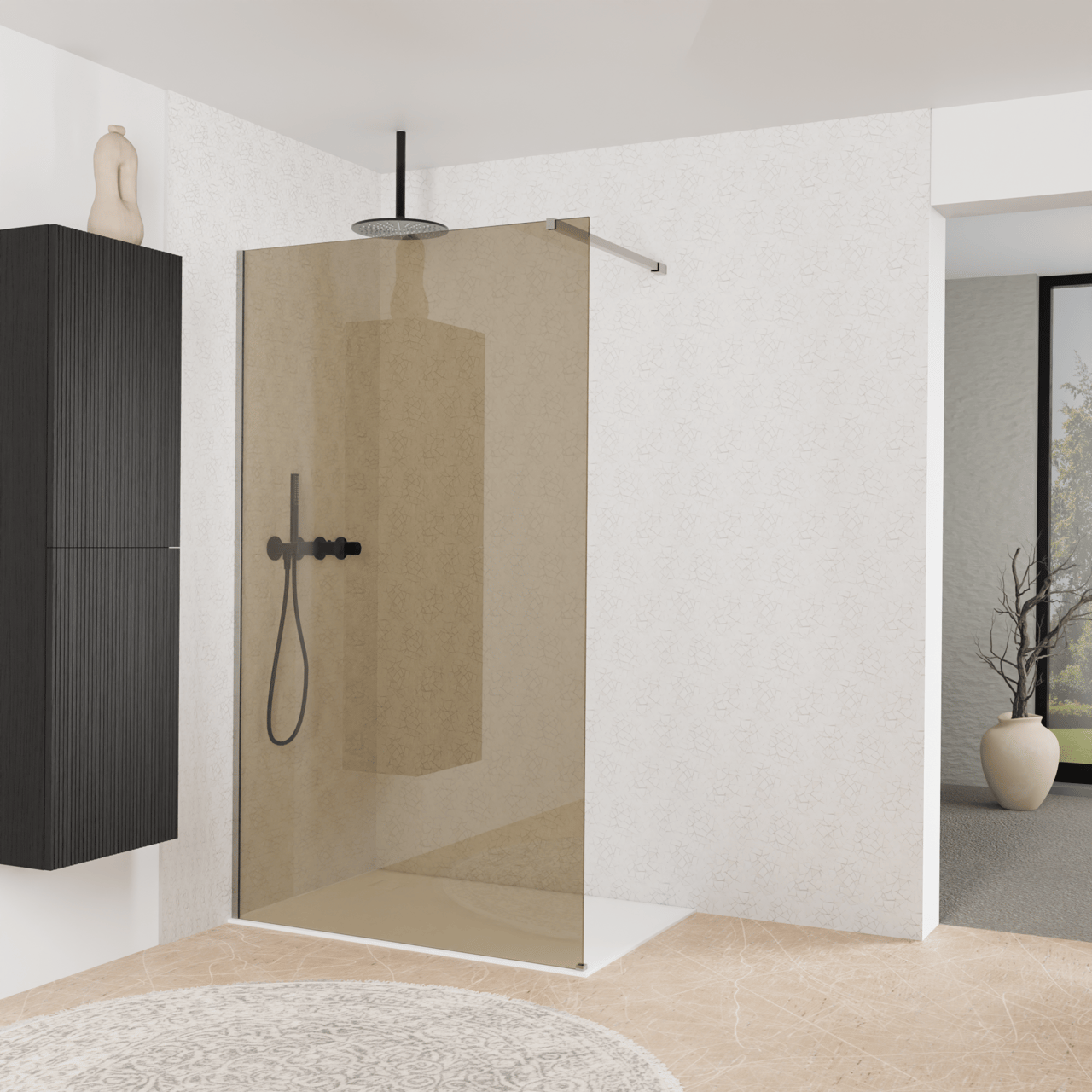 Balmani Modular douche à l'italienne: 120 x 200 cm, Verre bronze, avec coating, Profil Brushed Inox