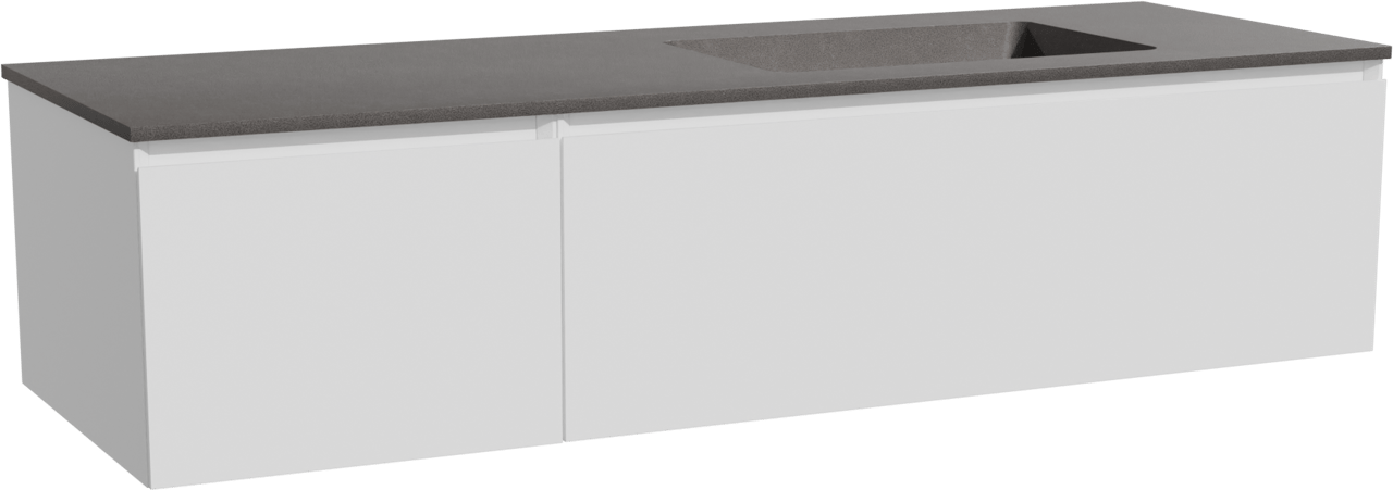 Storke Edge zwevend badkamermeubel 150 x 52 cm mat wit met Scuro asymmetrisch rechtse wastafel in kwarts mat zwart