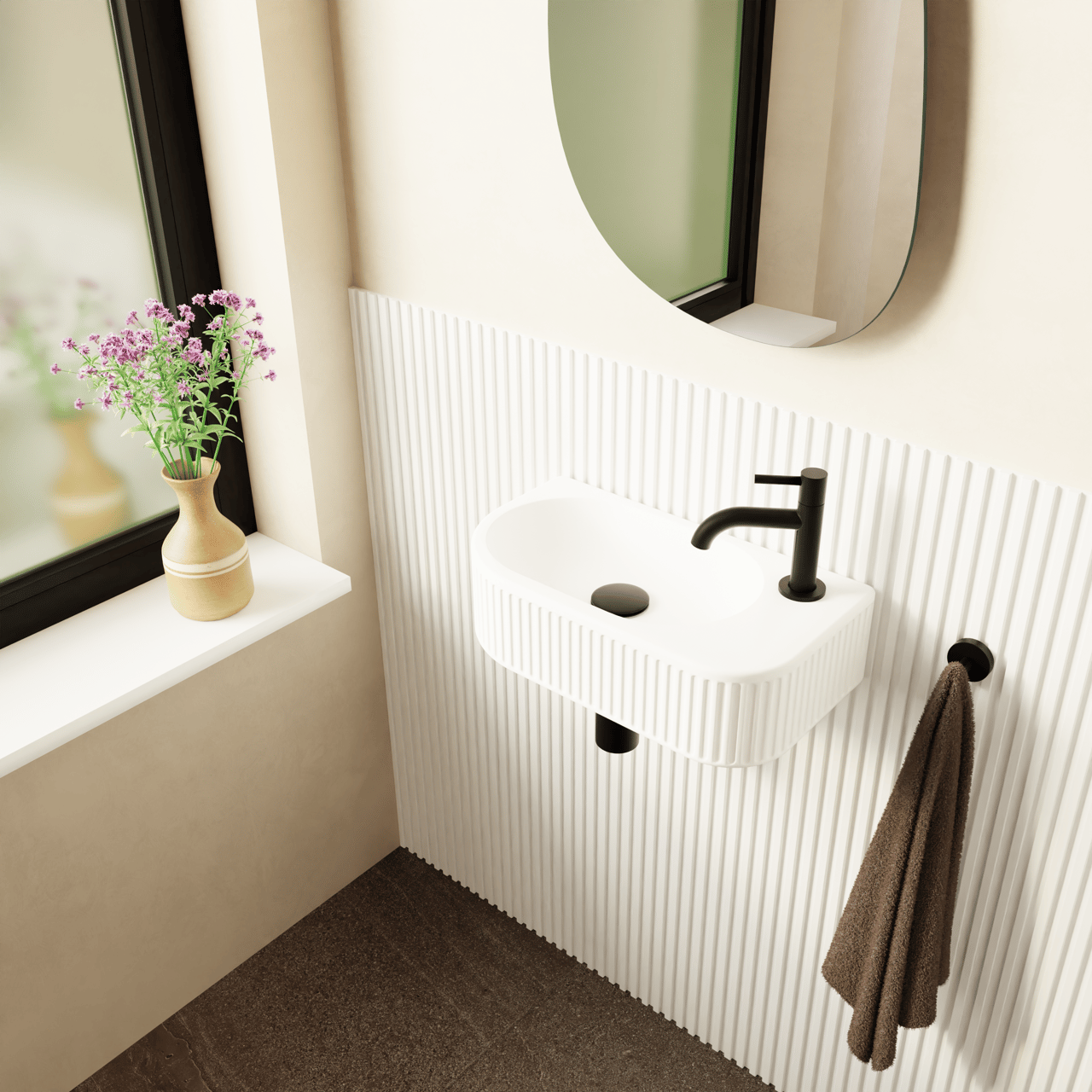 Luca Varess Rondo Ribs Handwaschbecken 41 x 22 cm matt weiße keramik