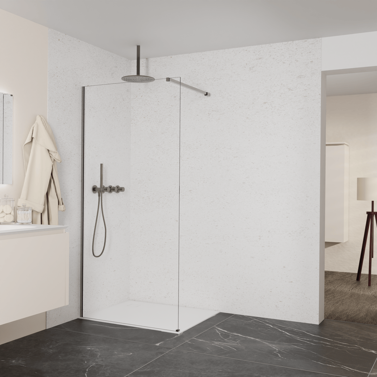 Balmani Modular Walk-In Dusche: 100 x 200 cm, Extra Klarglas, inklusive Coating, Profil Brushed GunMetal