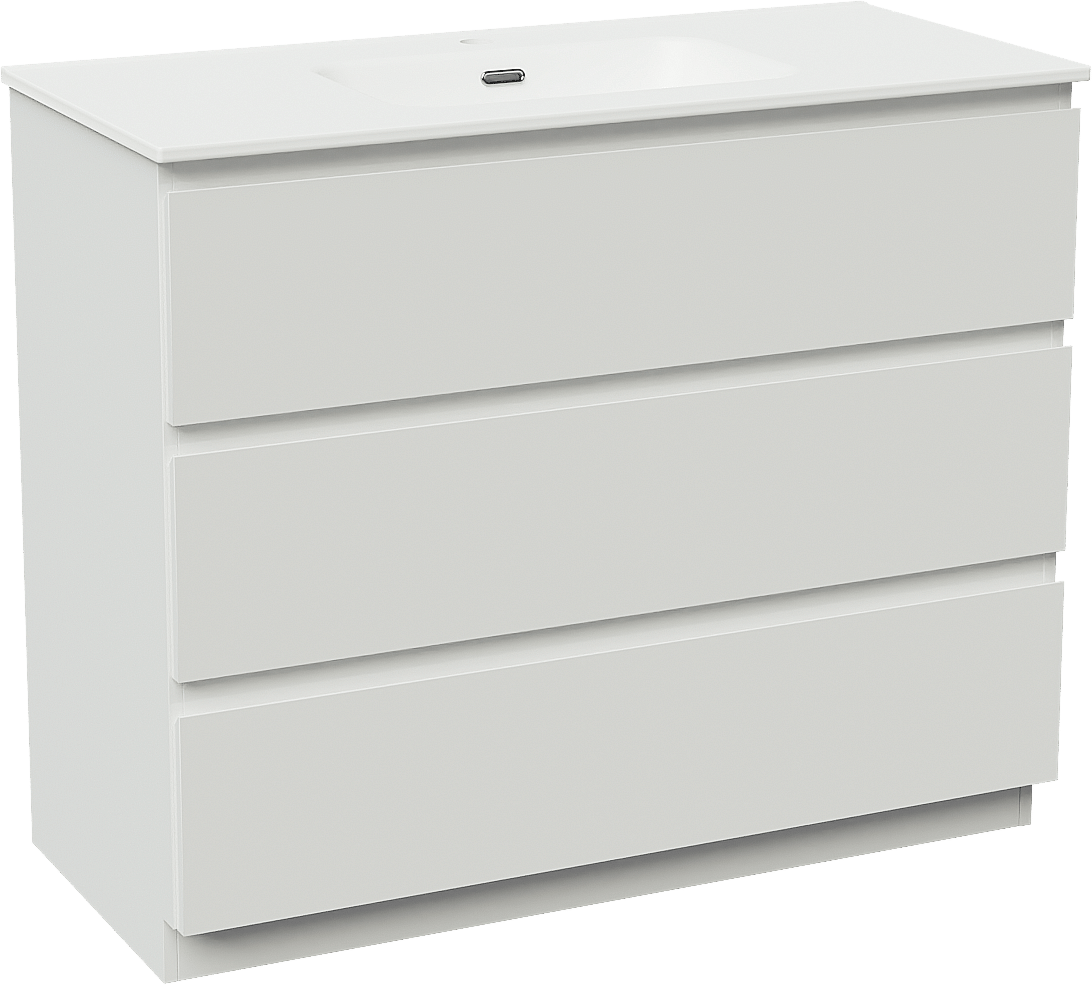 Linie Lado freistehendes Möbelstück Set: 100 x 46 cm, Weiß matt, mit Baro Einzelwaschtisch, Porzellan Weiß matt