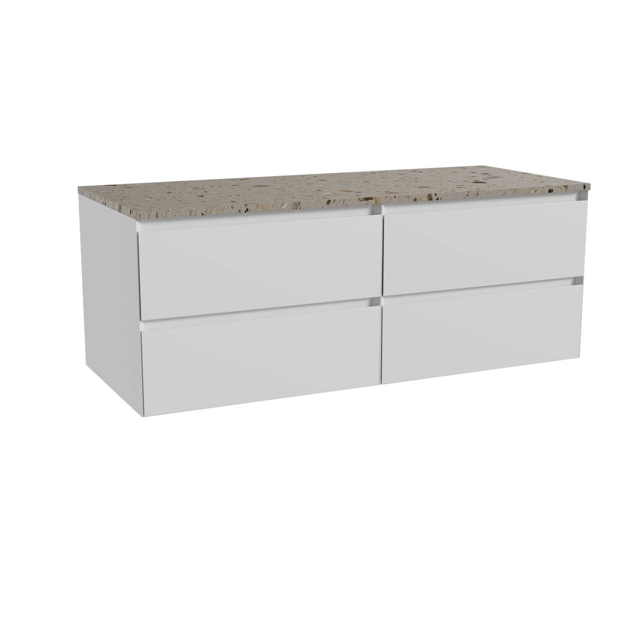 Balmani Mitra meuble salle de bains suspendu 135 x 55 cm blanc mat avec Stretto tablette simple ou double en terrazzo greige terrazzo