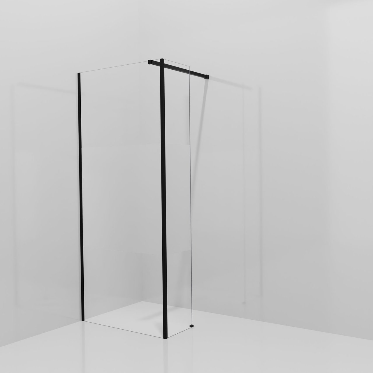 Balmani Modular Walk-In Dusche mit fester Seitenwand: 90 x 200 cm, Klarglas mit mattiertem Streifen, Profil Schwarz matt