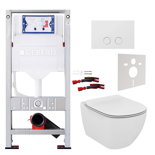 Ideal Standard Tesi hangtoilet glanzend wit randloos met Geberit Sigma inbouwspoelreservoir UP320 met Burda frame en bedieningspaneel