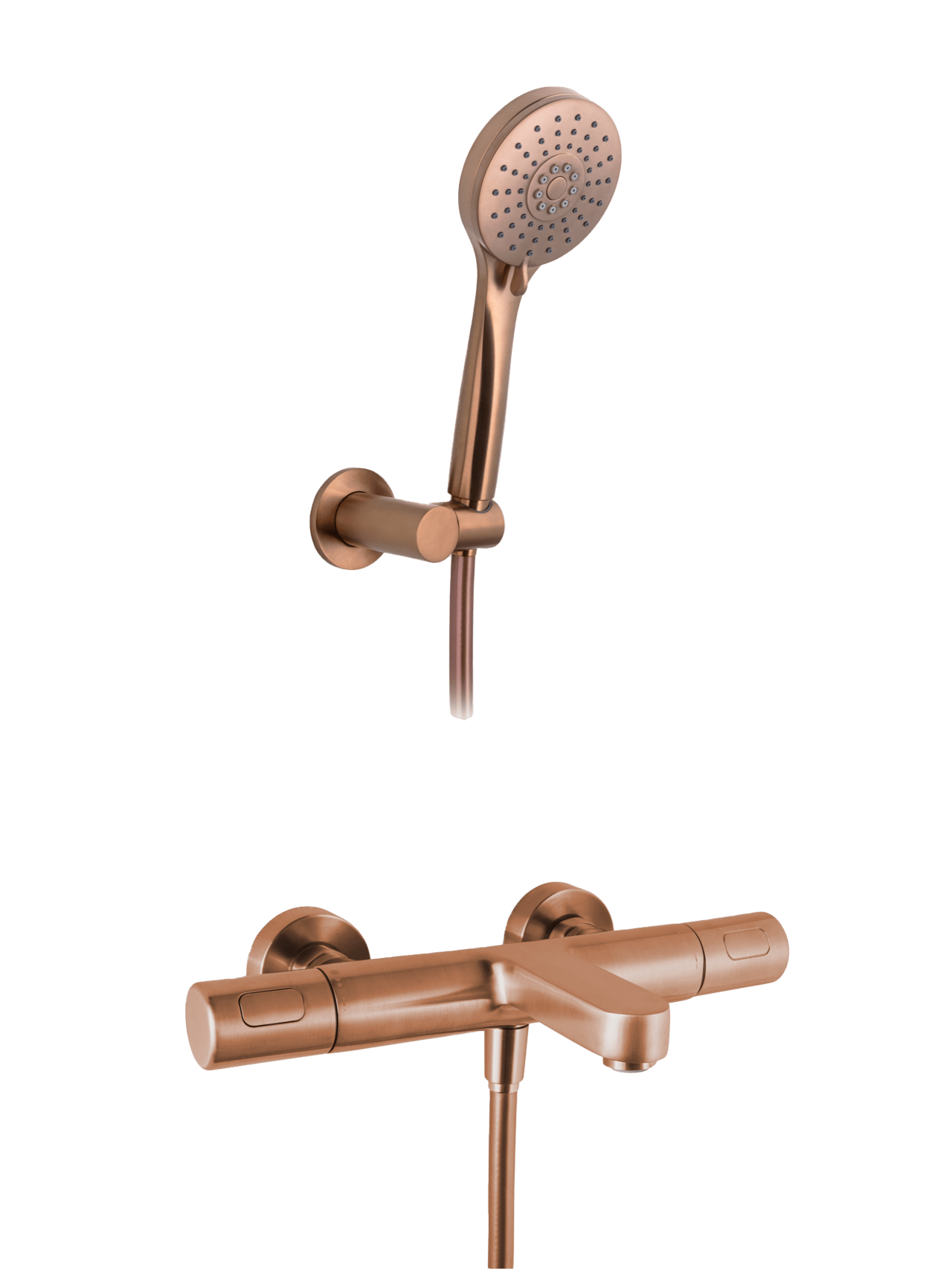 Blaufoss Apollo Thermostat-Badewannenarmatur: Wandmontage, Brushed Rosegold