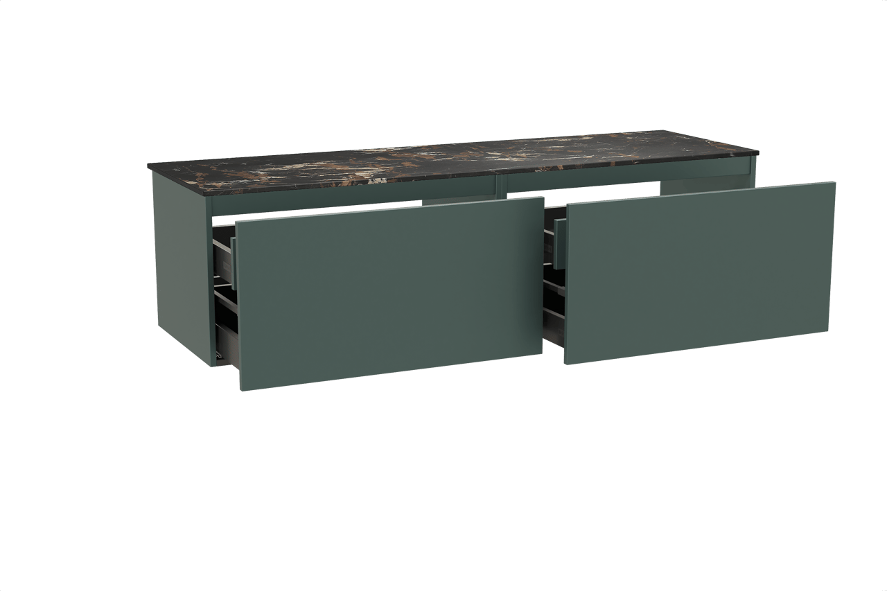 Balmani Sfera zwevend badkamermeubel 180 x 55 cm forest met Stretto enkel of dubbel tablet in marmer portoro gold