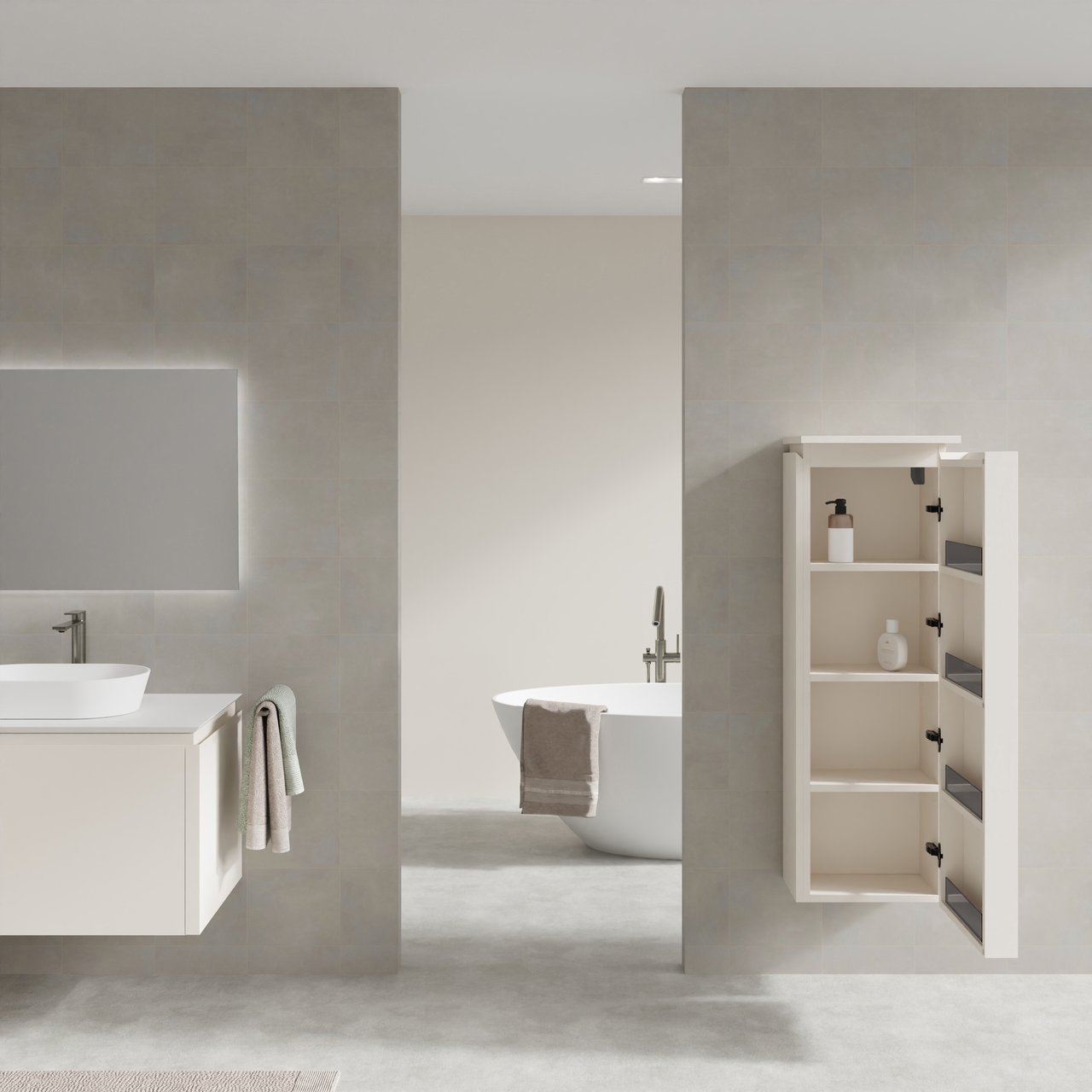 Balmani Eclips zwevende badkamerkast rechts Sandbeige 44 x 32 x 130 cm