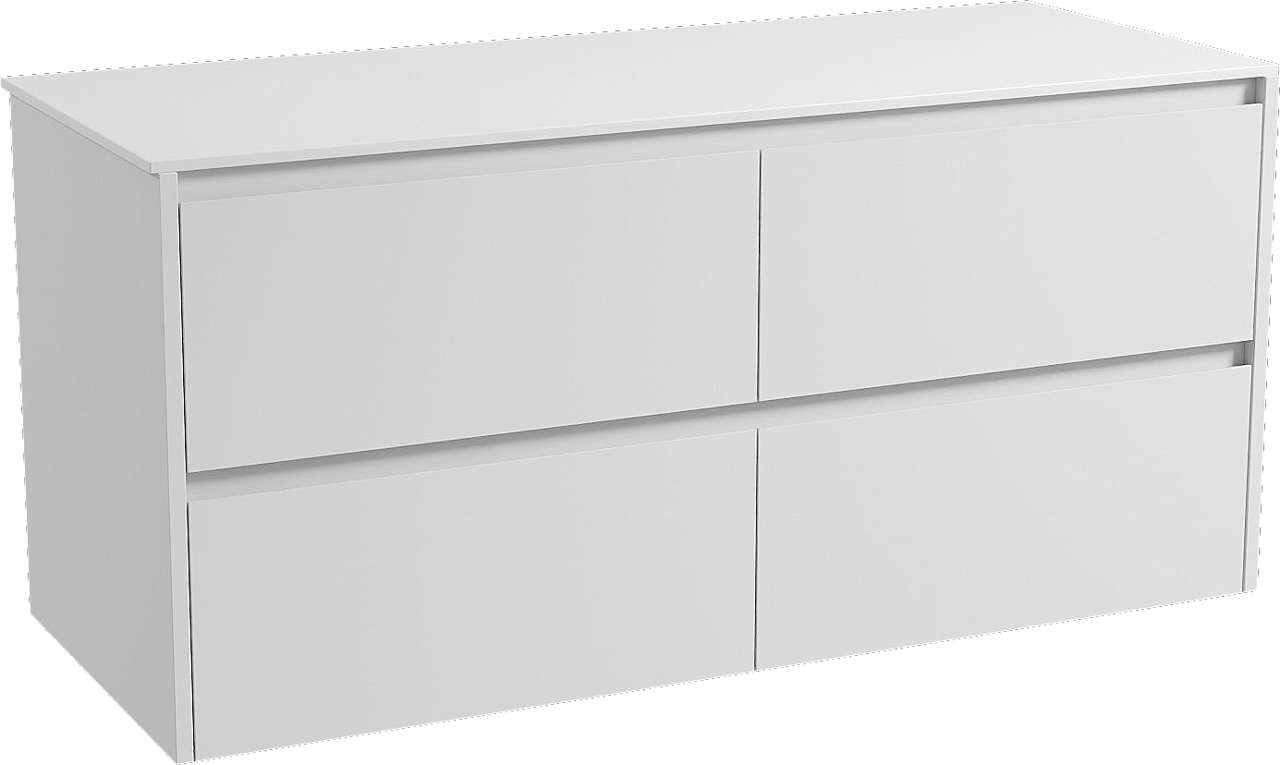 Storke Seda hängendes Möbelstück Set: 130 x 52 cm, Weiß matt, mit Tavola Einzel- oder Doppel Waschtischplatte, Solid Surface Weiß matt