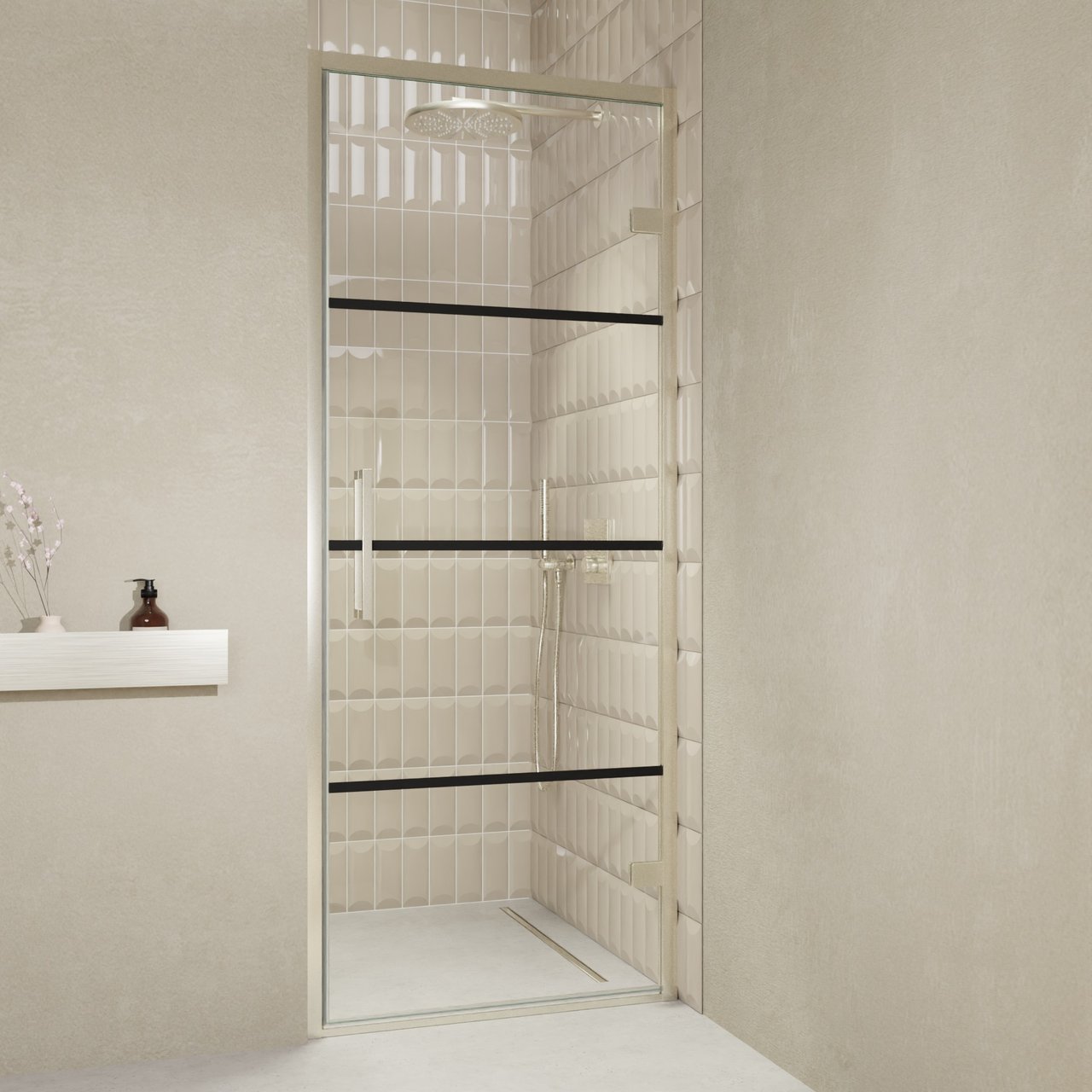 Balmani Senses Design douche draaideur rechts 90 cm x 210 cm Lined glas, Brushed CoolMetal profielen