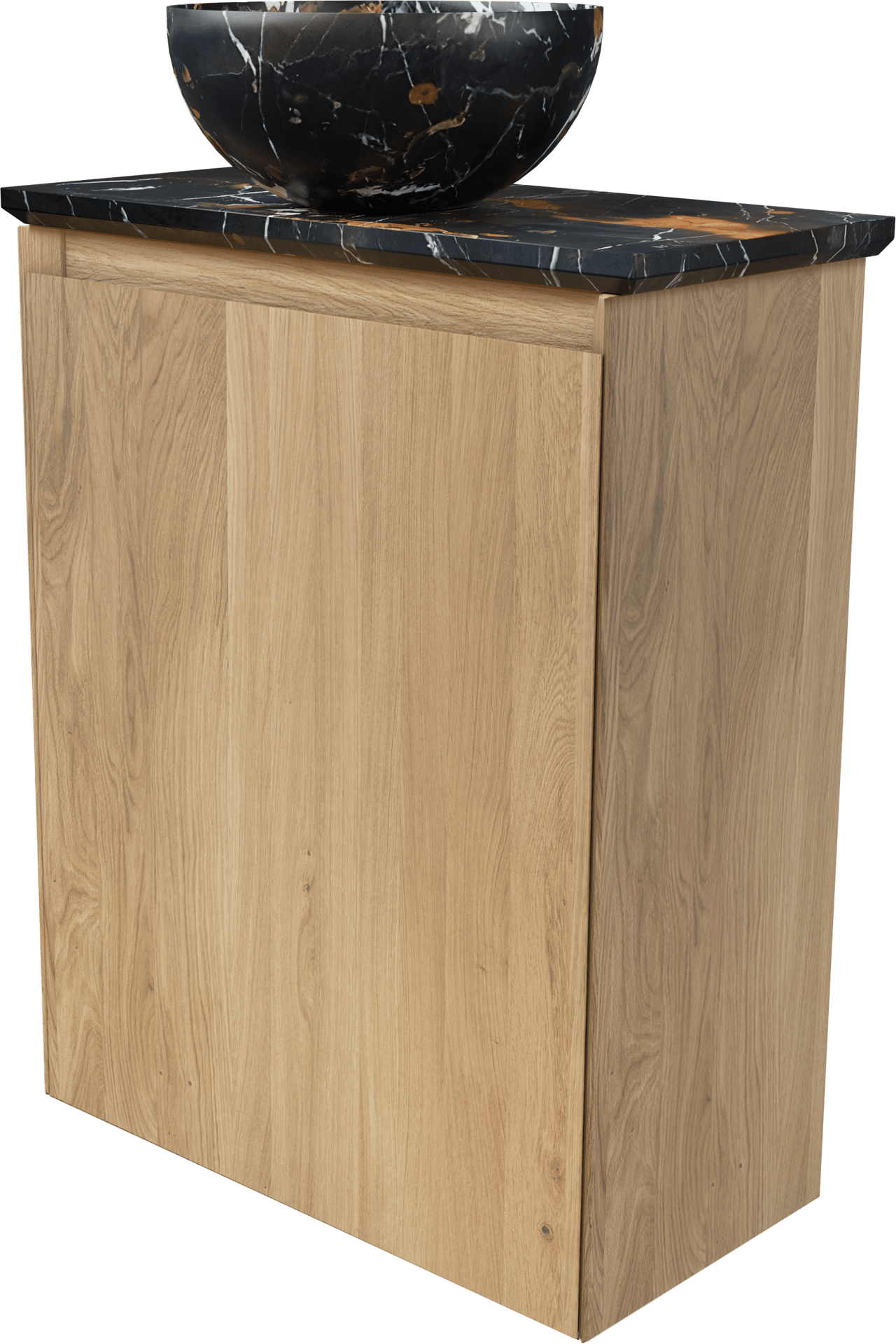 Balmani Mitra meuble wc suspendu 42 x 21 cm chêne naturel avec Facetta tablette et Bari XS vaque à poser en marbre Portoro Gold