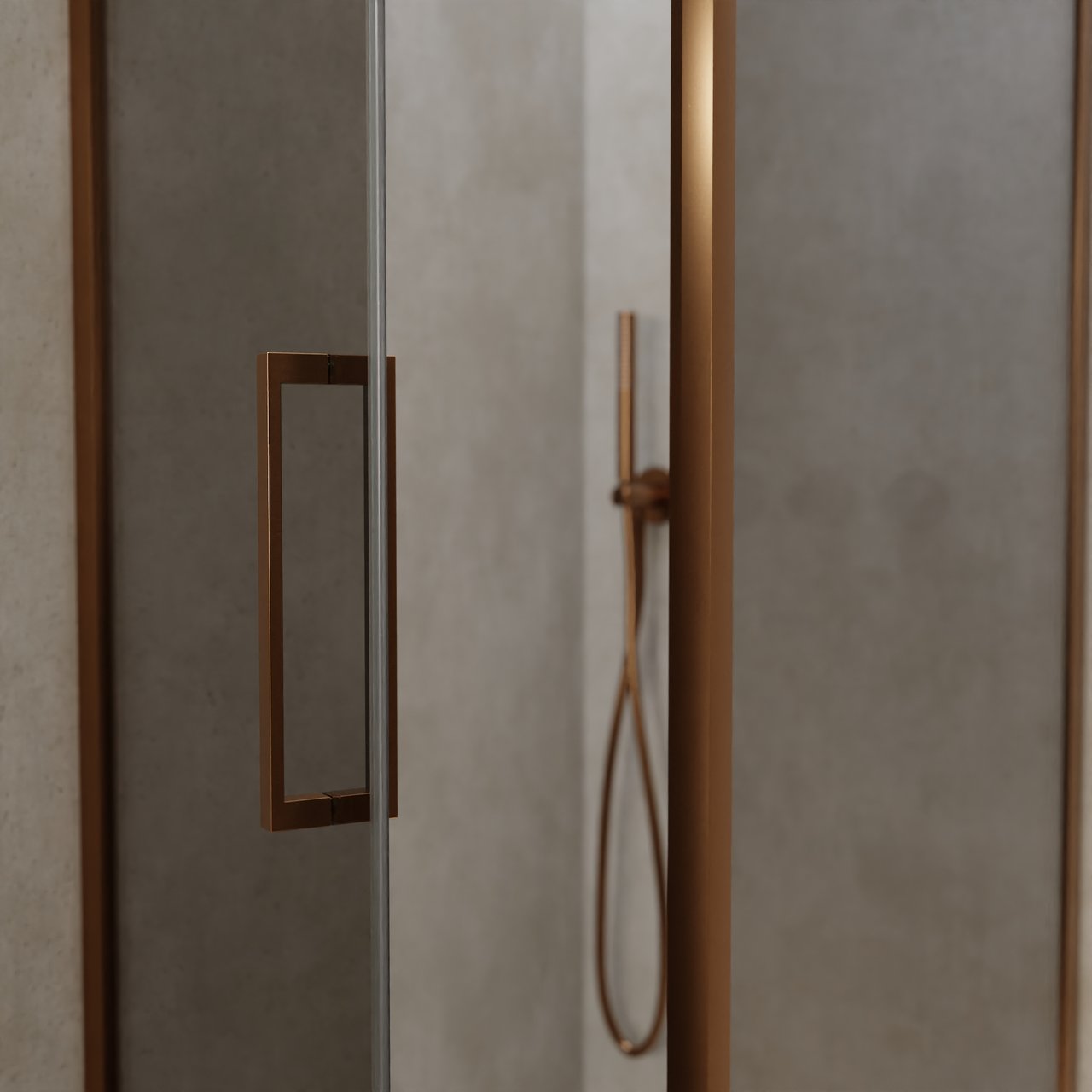 Balmani Senses Design douche en coin avec porte pivotante à gauche et paroi latérale fixe, 90 x 90 cm, Miroir Reflex, Profil Brushed Rosegold, coating inclus