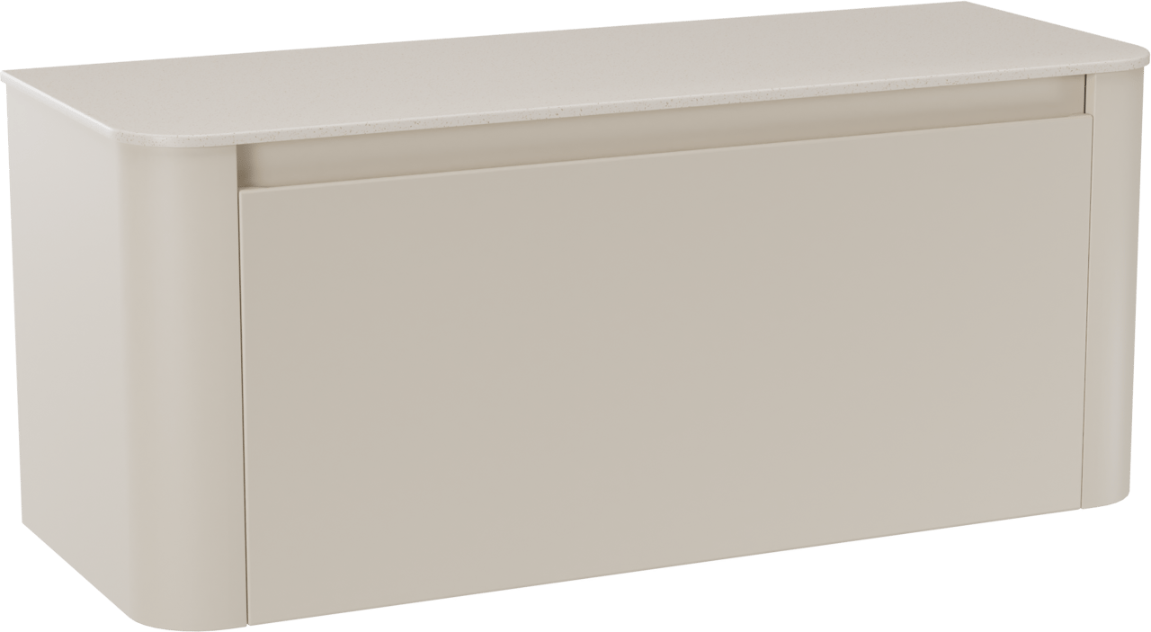 Storke Soft meuble salle de bains suspendu 120 x 46 cm Sand mat avec Tavola Soft tablette simple ou double vasque en Solid Surface beige granite