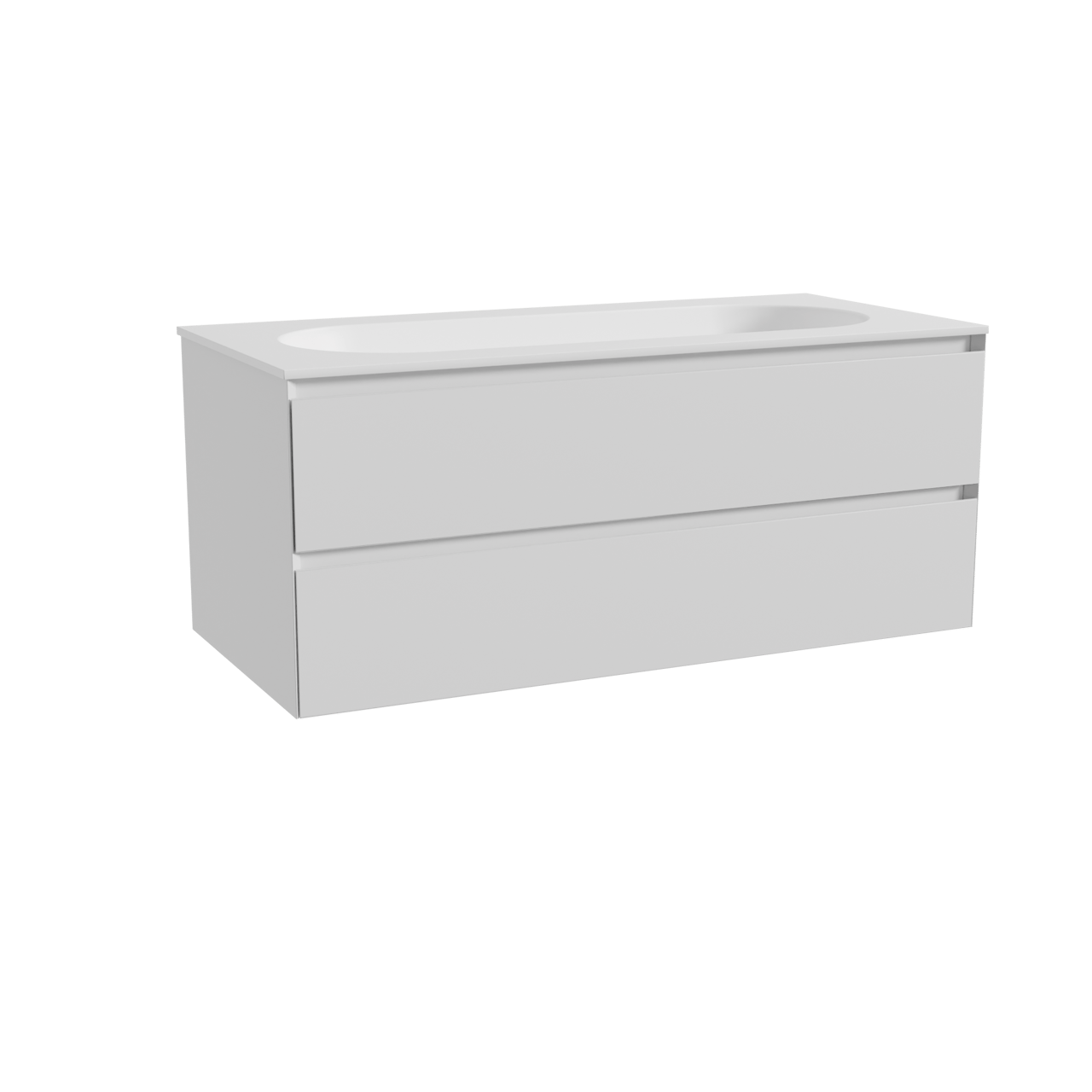 Balmani Mitra hängendes Möbelstück Set: 120 x 55 cm, Weiß matt, mit Tablo Oval Einzelwaschtisch für 2 Armaturenlöcher, Solid Surface Weiß matt