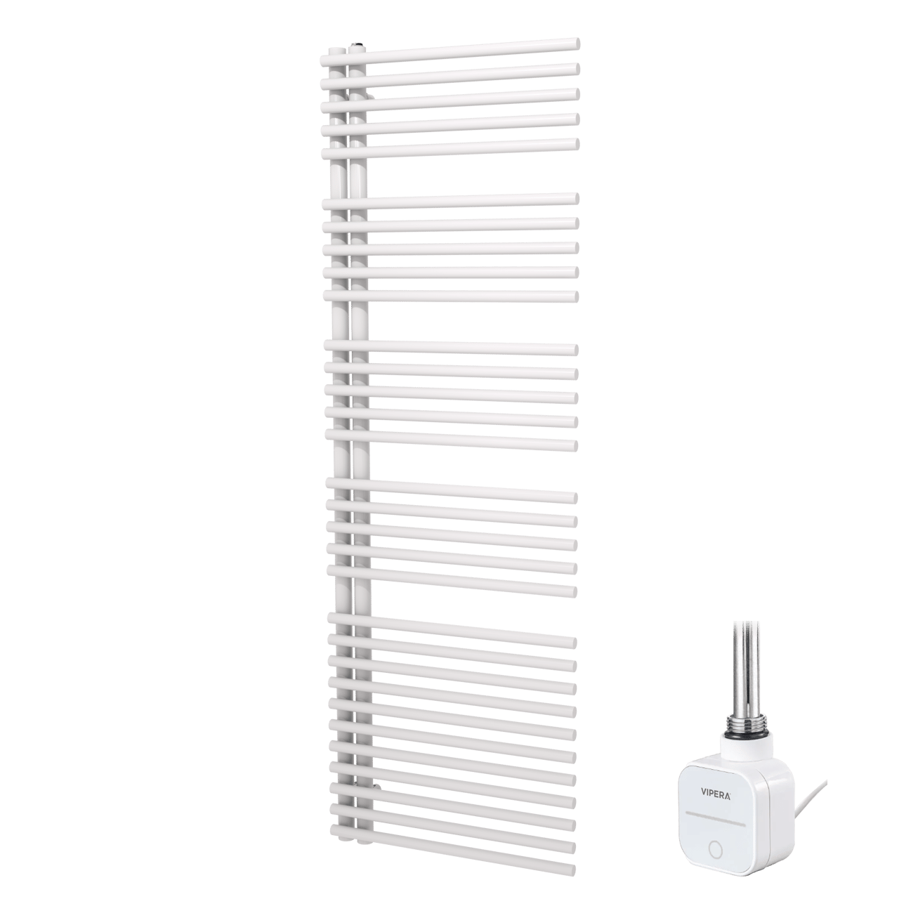 Vipera Nevada enkele handdoekradiator 60 x 180 cm elektrische verwarming glanzend wit middenaansluiting 800W, weerstand inbegrepen