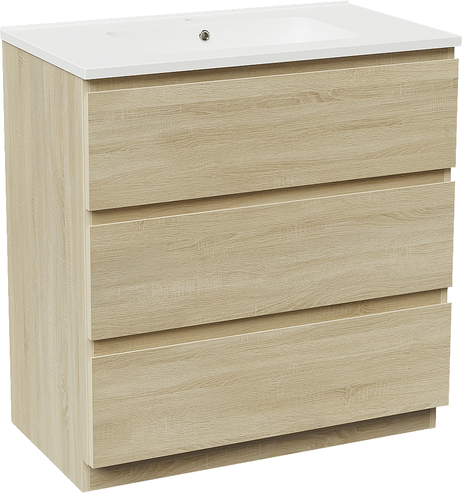 Linie Lado staand badmeubel 80 x 46 cm wit eiken met Vano enkele wastafel in composietmarmer mat wit