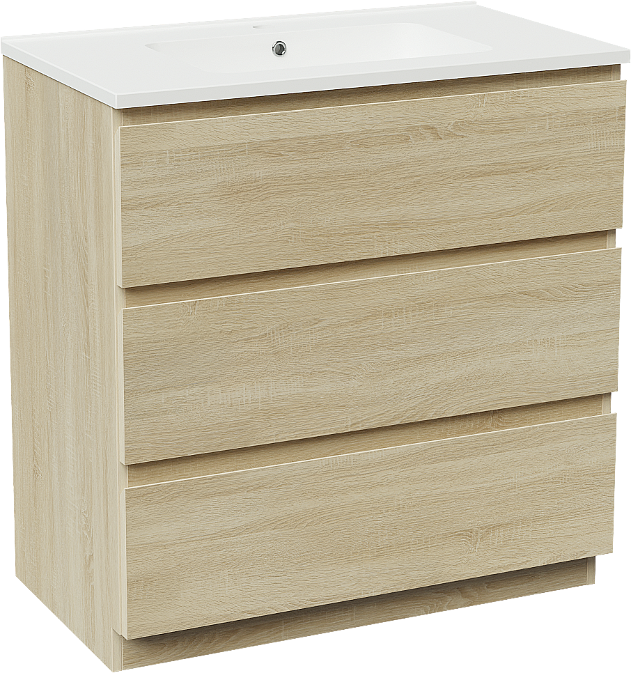 Linie Lado staand badmeubel 80 x 46 cm wit eiken met Vano enkele wastafel in composietmarmer mat wit