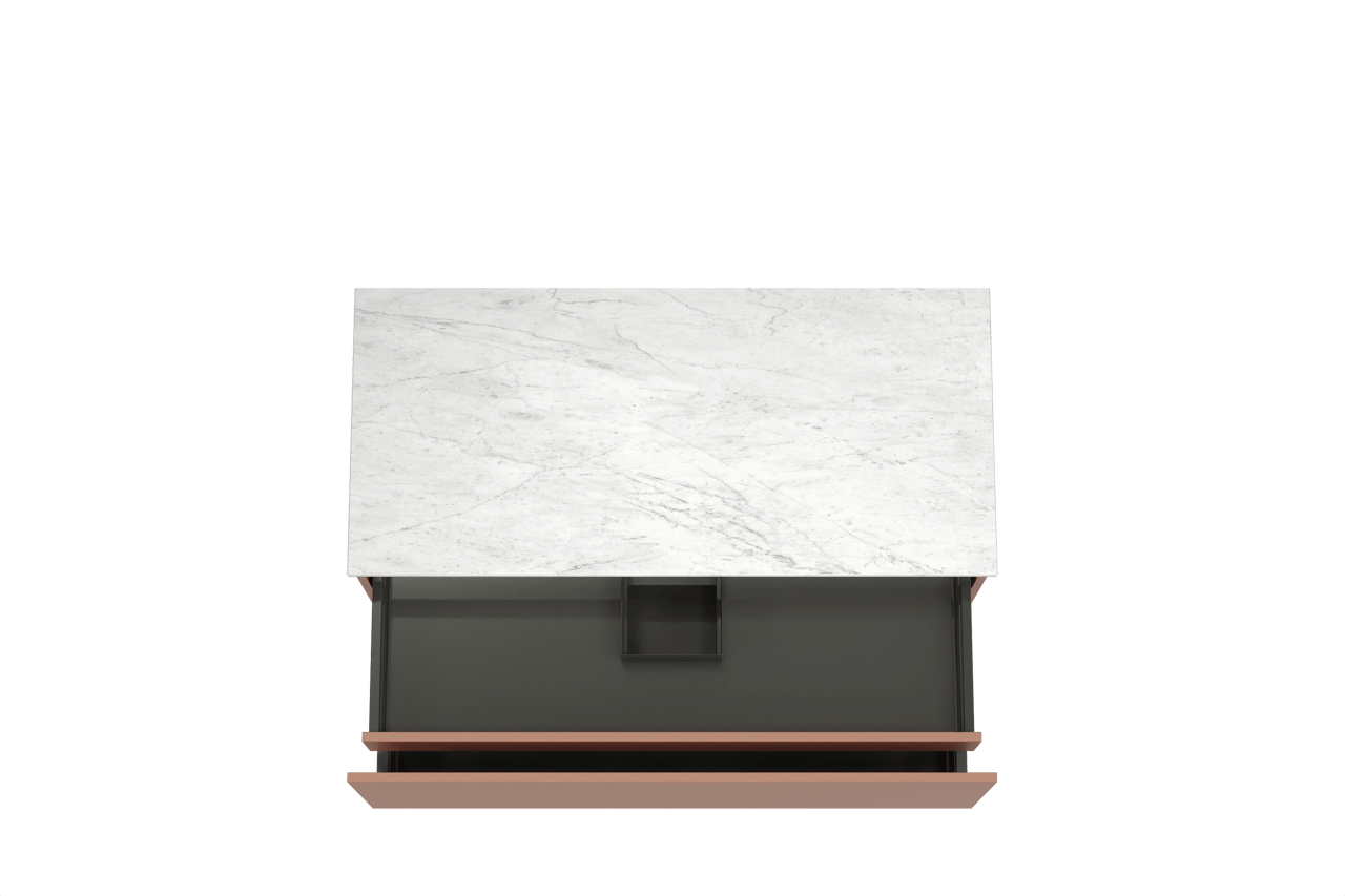 Balmani Sfera zwevend badkamermeubel 120 x 55 cm cotto met Stretto enkel of dubbel tablet in marmer carrara