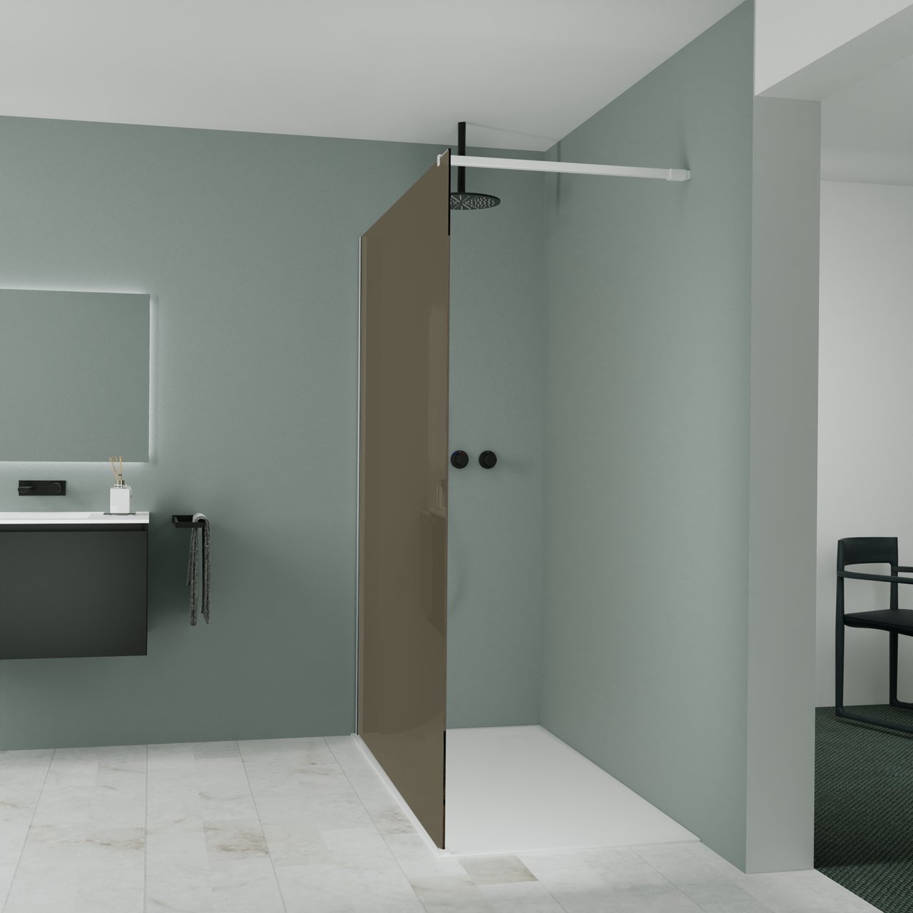 Balmani Modular Walk-In Dusche: 160 x 200 cm, Bronze Glas, Profil Weiß matt