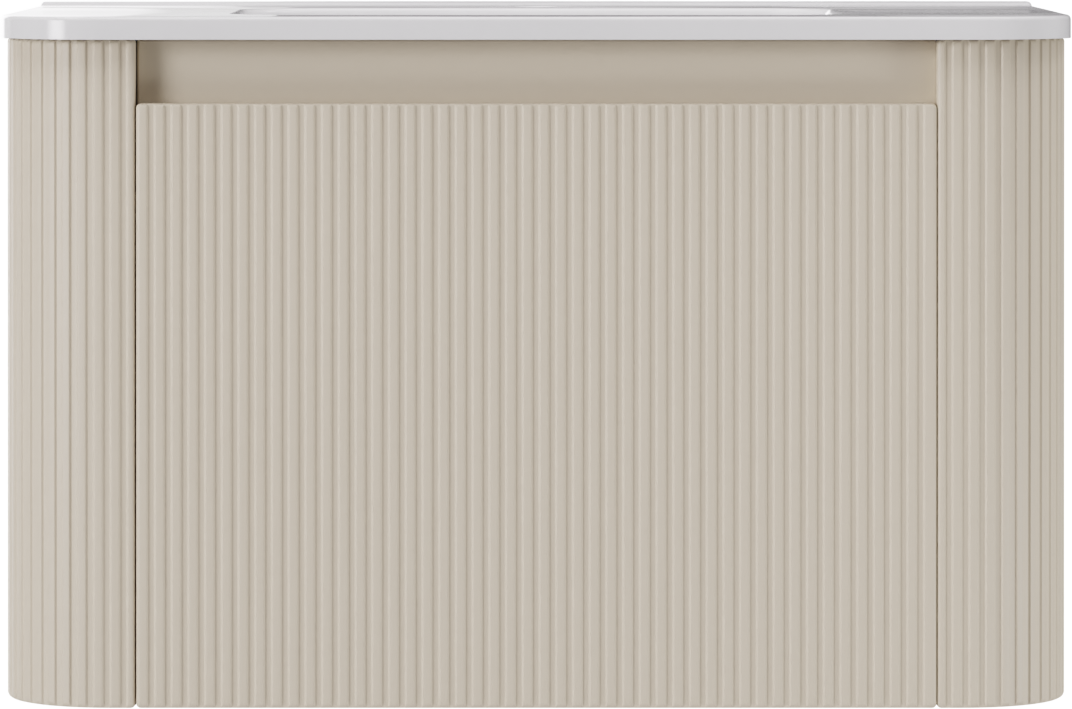 Storke Soft hängendes Möbelstück Set: 80 x 46 cm, Sand Matt, mit Kera Soft Einzelwaschtisch Keramik Weiβ glänzend, Vertikale symmetrische gerade Rippe