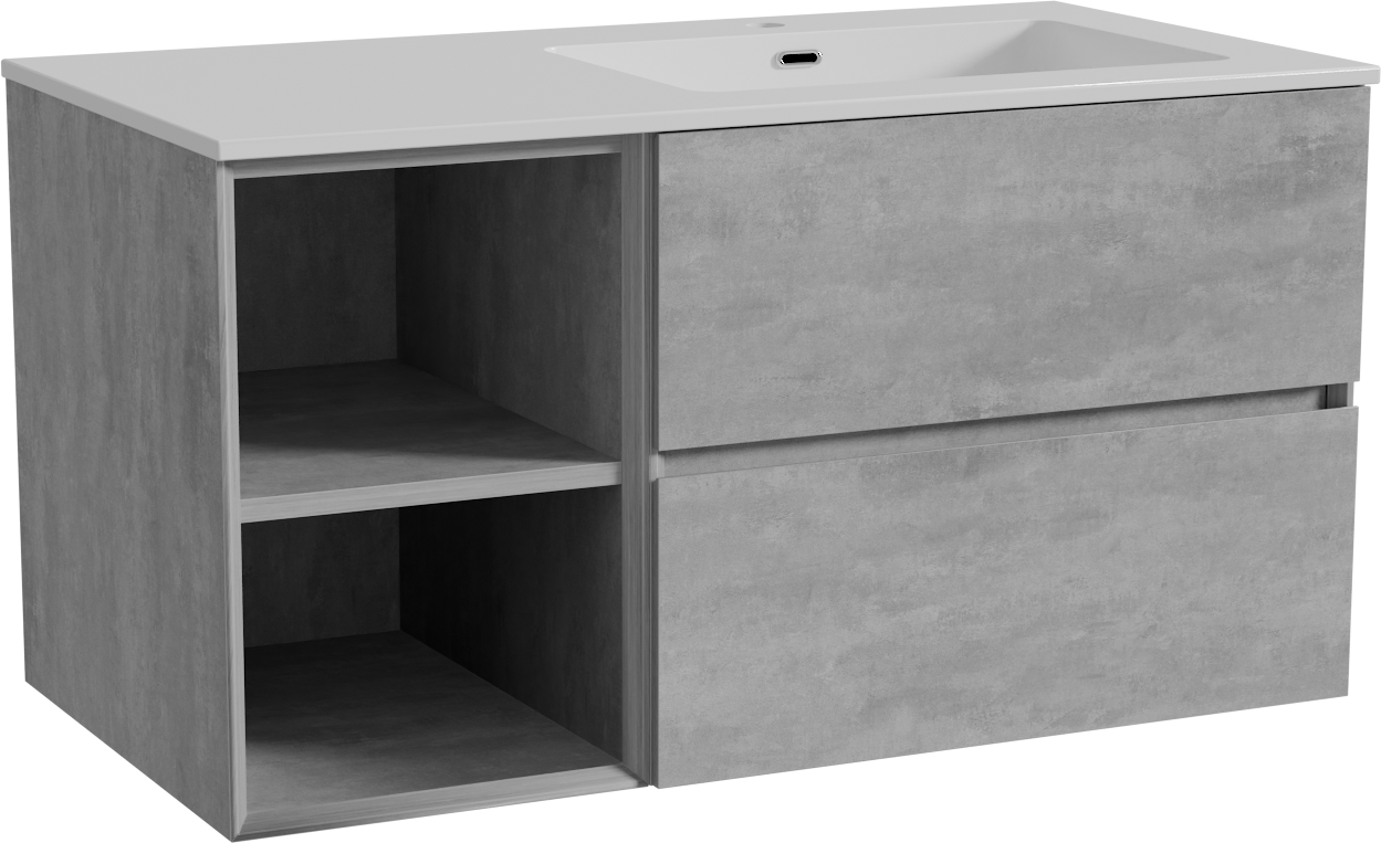 Storke Edge zwevend badmeubel 100 x 52 cm beton donkergrijs met Diva asymmetrisch rechtse wastafel in composietmarmer hoogglans wit