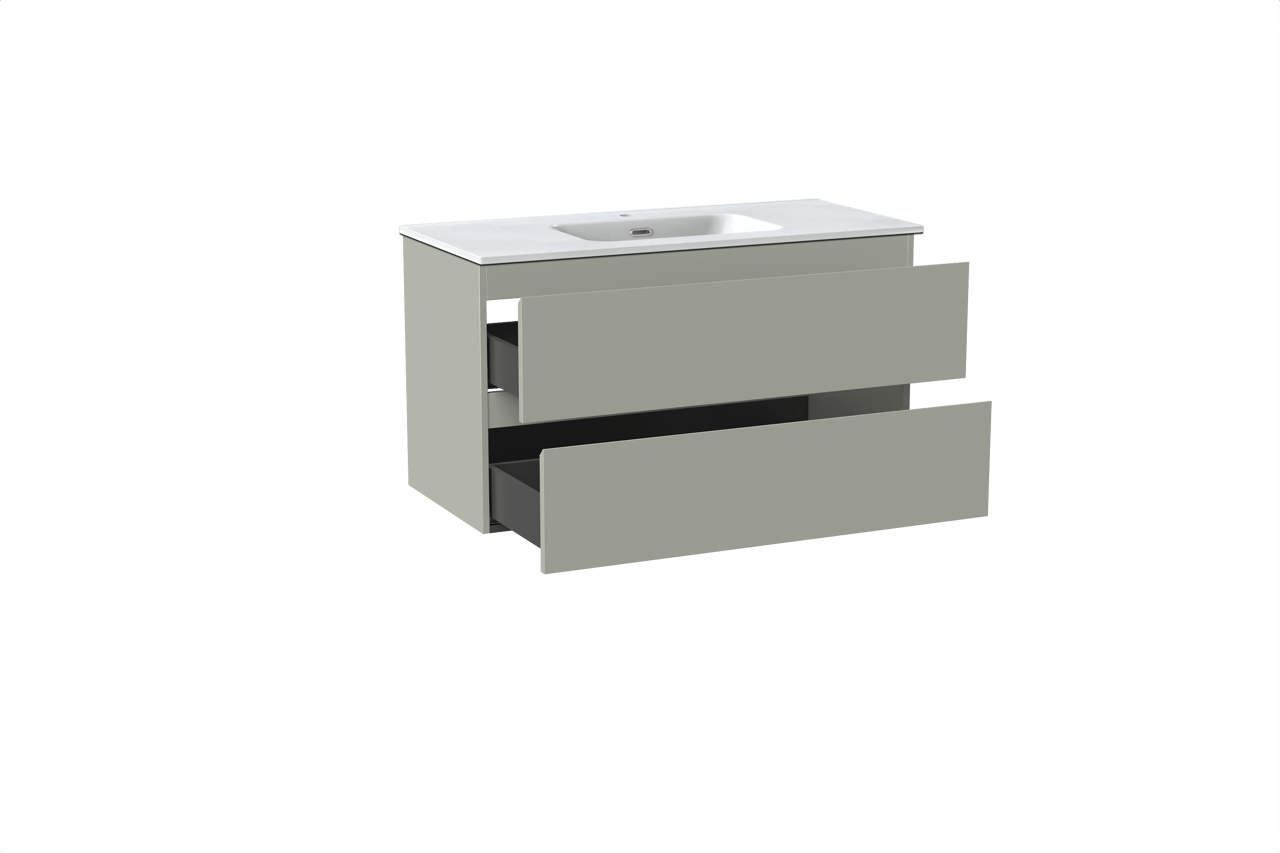 Linie Lado zwevend badkamermeubel 100 x 46 cm greige met Baro enkele wastafel in porselein glanzend wit