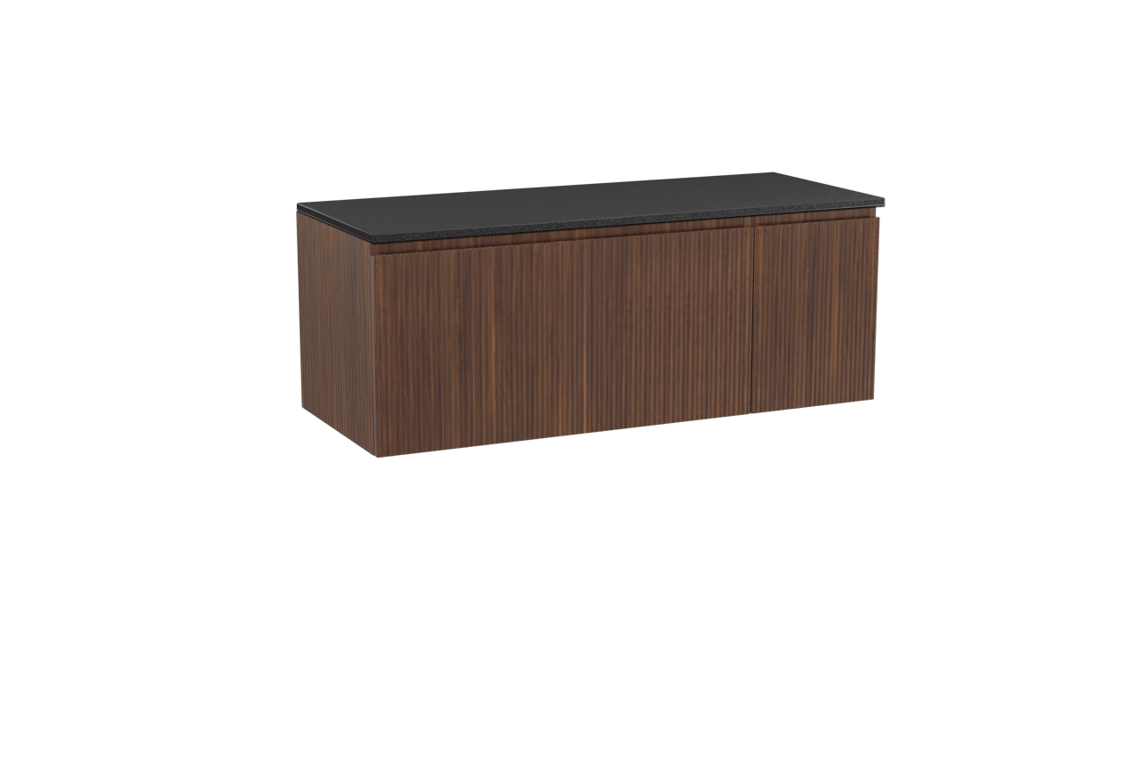 Storke Ribs hängendes Möbelstück Set: 130 x 52 cm, Nussbaum, mit Panton Einzel- oder Doppel Waschtischplatte, Pulverbeschichtetes MDF, Schwarz matt, Vertikale symmetrische gerade Rippe