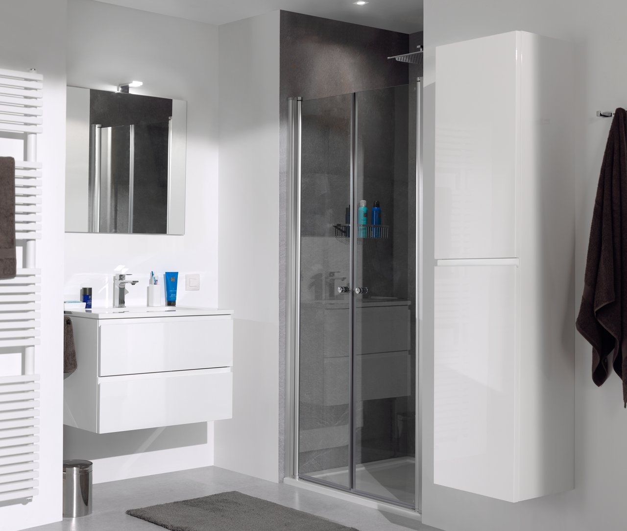 Luca Varess Cyrus porte battante 90 x 195 cm verre transparent profil aluminium mat 