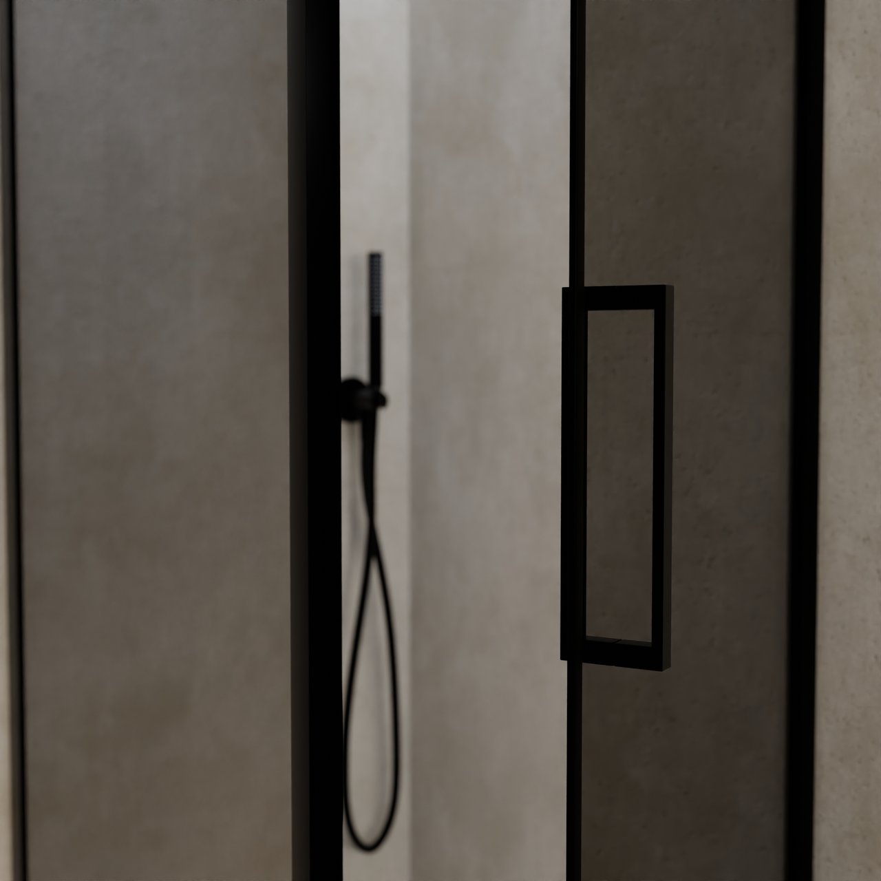 Balmani Senses Design douchecabine met rechtse draaideur en vaste zijwand, 90 x 90 cm, Rookglas, Zwarte profielen