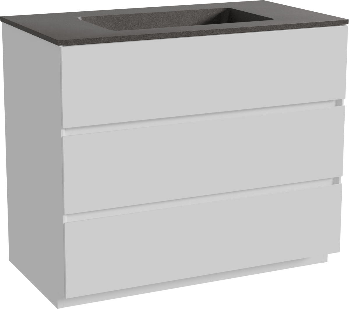 Storke Edge freistehendes Möbelstück Set: 95 x 52 cm, Weiß glänzend, mit Scuro Einzelwaschtisch, Quarz Schwarz matt