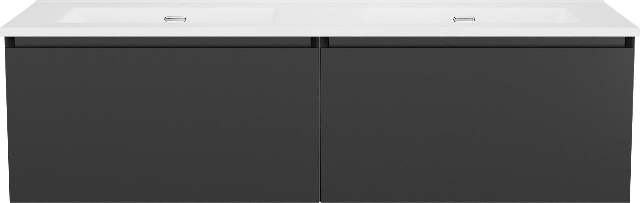 Storke Edge meuble salle de bains suspendu 130 x 52 cm noir mat avec Kera double vasque en porcelaine blanc mat, bondes incluses