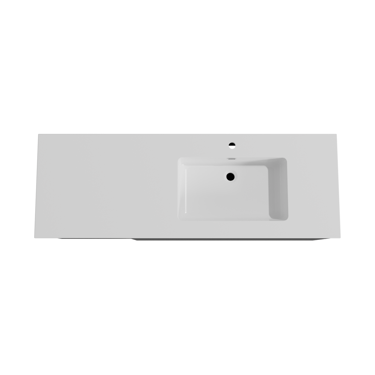 Storke Edge meuble salle de bains suspendu 150 x 52 cm noir mat avec Diva plan vasque asymétrique à droite en marbre composite blanc brillant