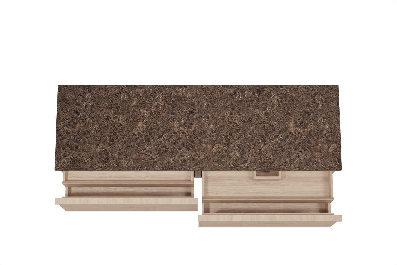 Balmani Forma zwevend badkamermeubel 180 x 55 cm natuur eik met Stretto enkel of dubbel tablet in marmer dark emperador, Horizontale symmetrische rechte ribbel