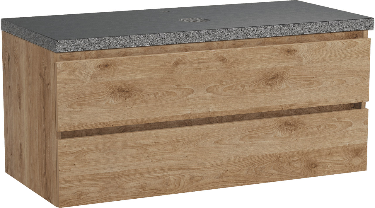 Balmani Lucida zwevend badkamermeubel 120 x 55 cm ruwe eik met Rock enkel tablet in graniet zwart