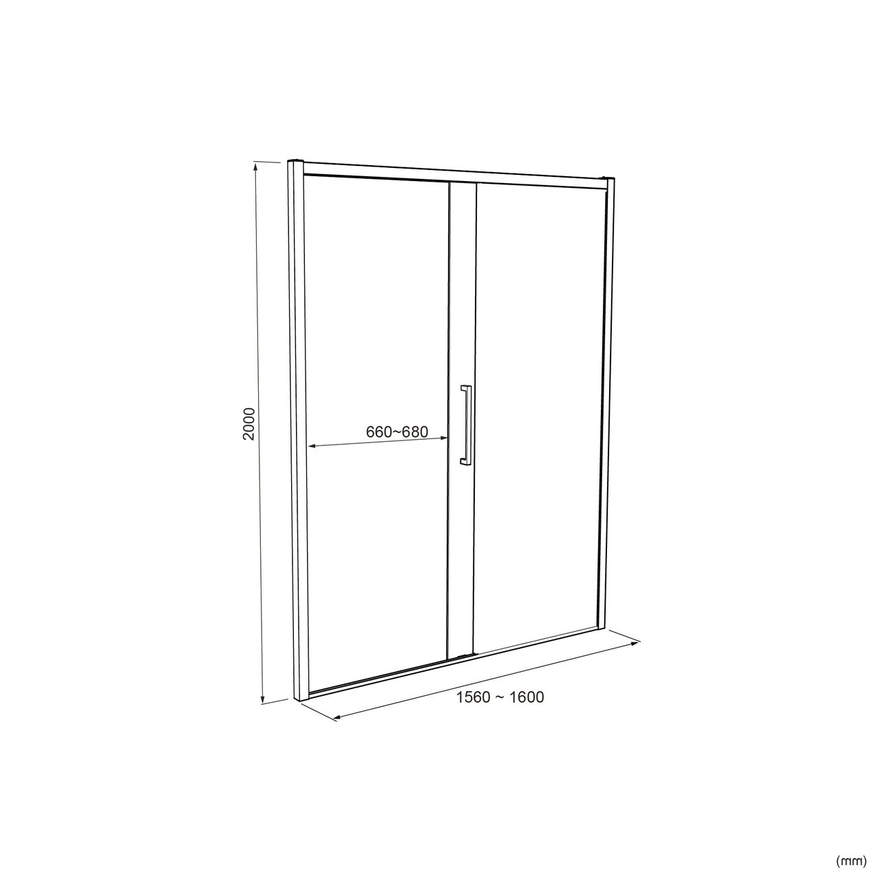 Luca Varess Senses rechtse douche schuifdeur 160 x 200 cm Lined glas mat zwart profiel