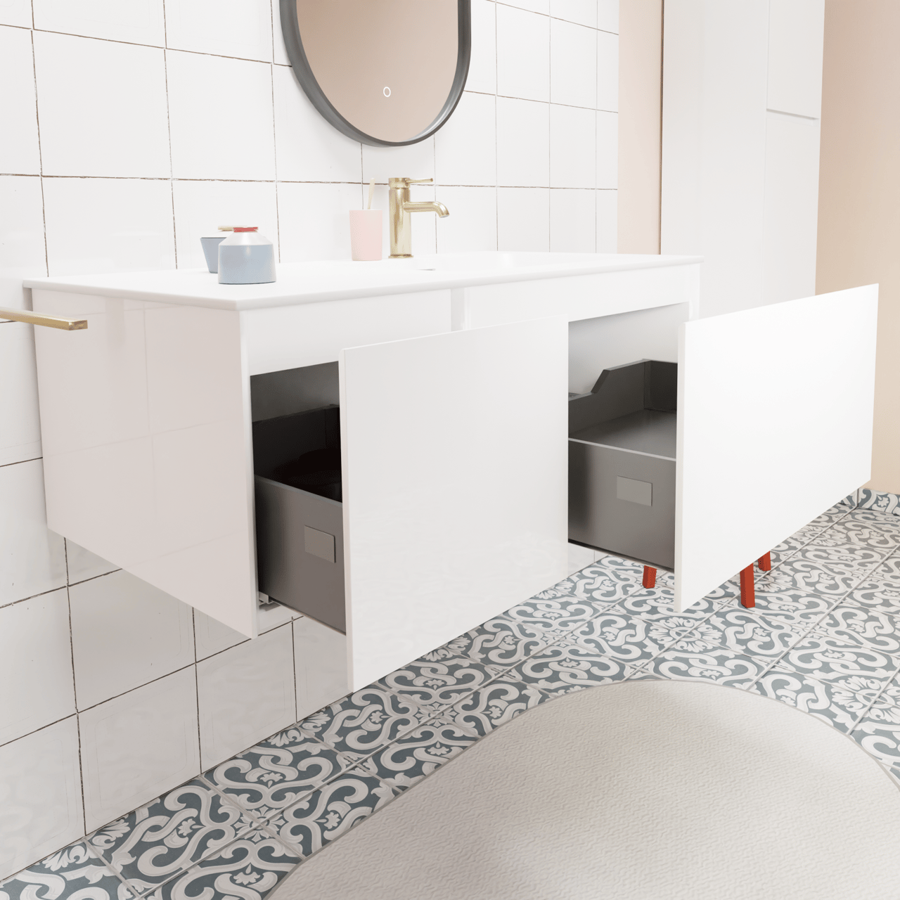 Storke Edge zwevend badmeubel 100 x 52 cm hoogglans wit met Mata asymmetrisch rechtse wastafel in solid surface mat wit