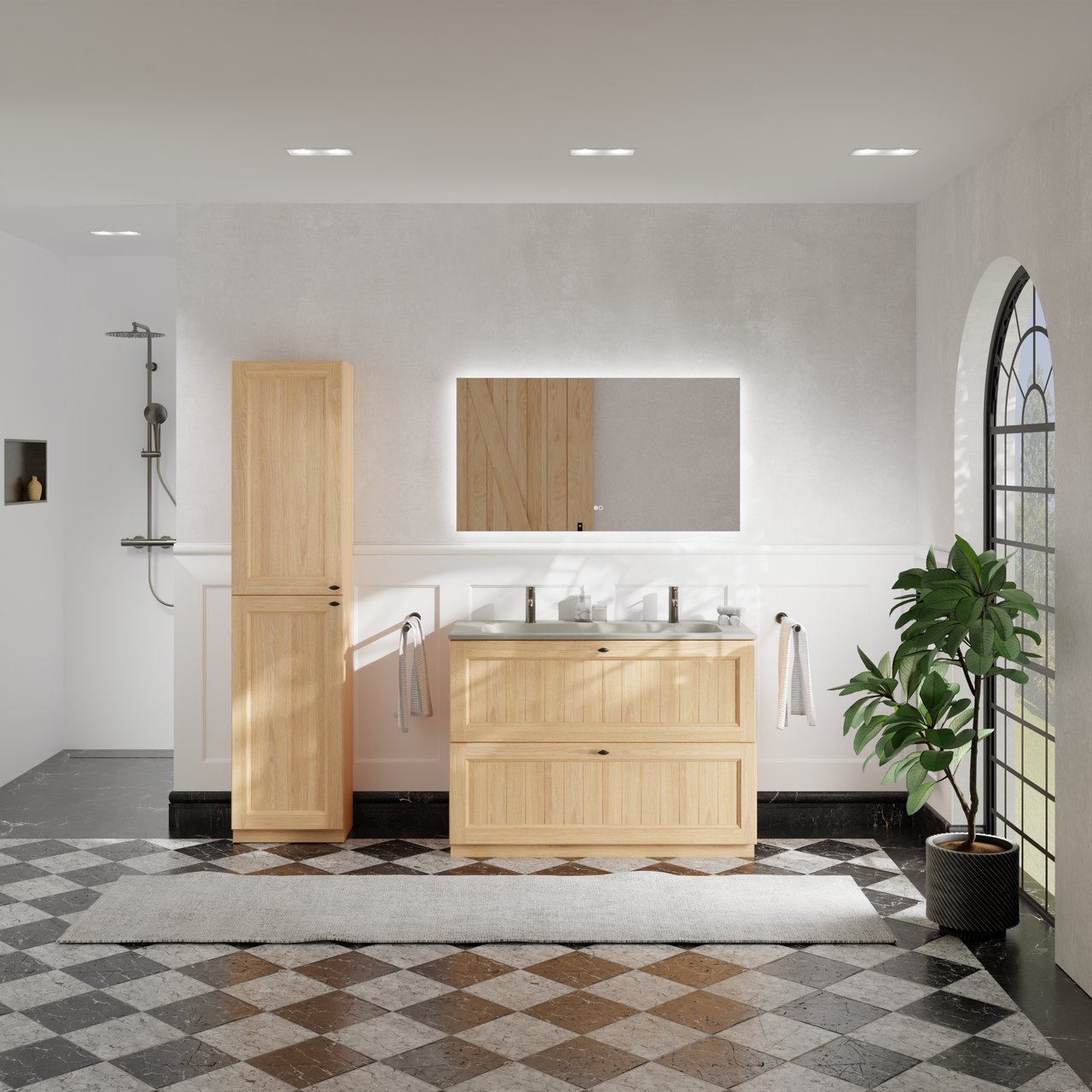 Balmani Lemon meuble sous-lavabo a poser 120 x 55 cm Placage chêne naturel 2 tiroirs