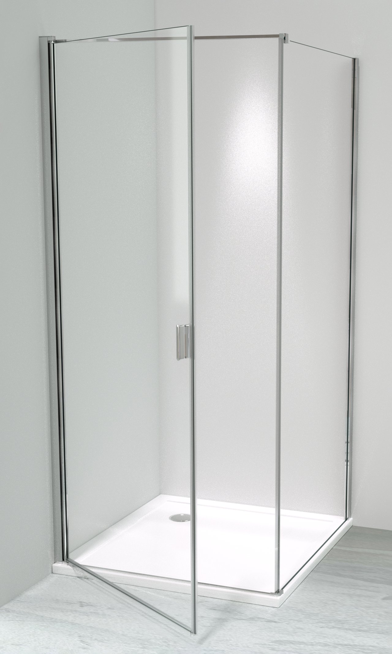 Luca Varess Romeo paroi de douche avec porte pivotante et paroi latérale fixe 90 x 90 cm verre transparent profil chrome brillant