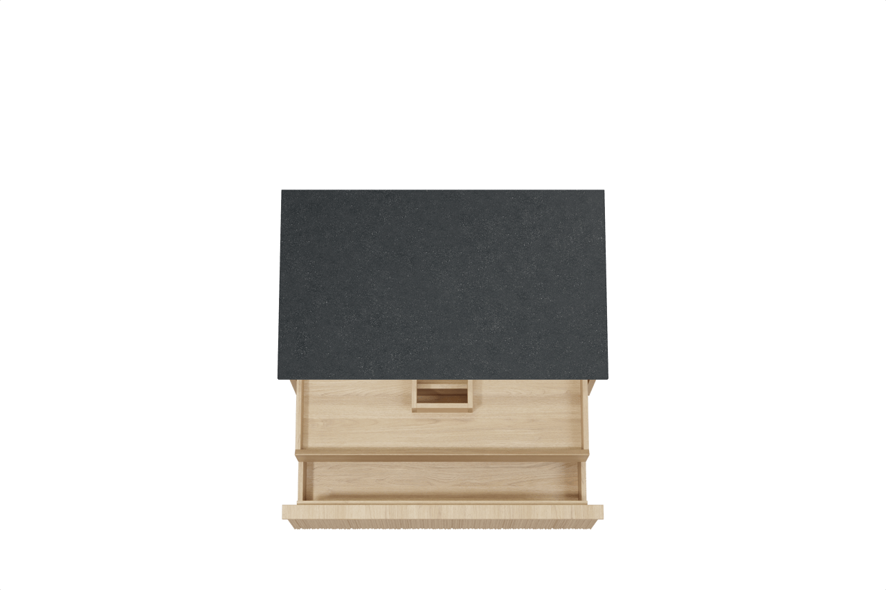 Balmani Forma meuble salle de bains suspendu 90 x 55 cm chêne naturel avec Stretto tablette simple en granit noir, Nervure circulaire asymétrique verticale