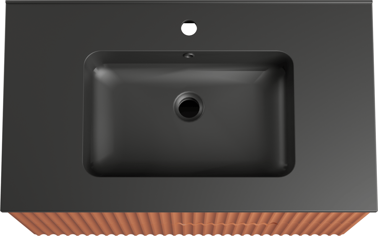 Linie Ribbo zwevend badmeubel 80 x 46 cm cotto met Vano enkele wastafel in composietmarmer mat zwart, Verticale symmetrische ronde ribbel