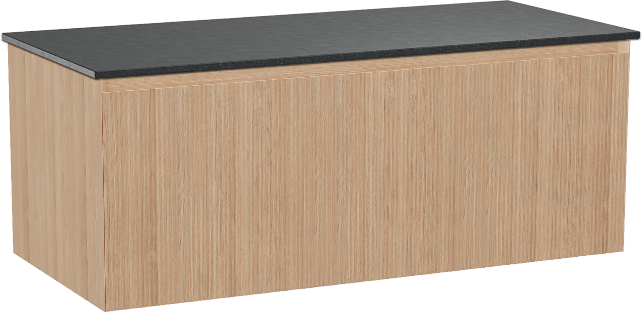 Balmani Fila meuble salle de bains suspendu 120 x 55 cm chêne naturel avec Stretto tablette simple en granit noir, Nervure droite symétrique verticale