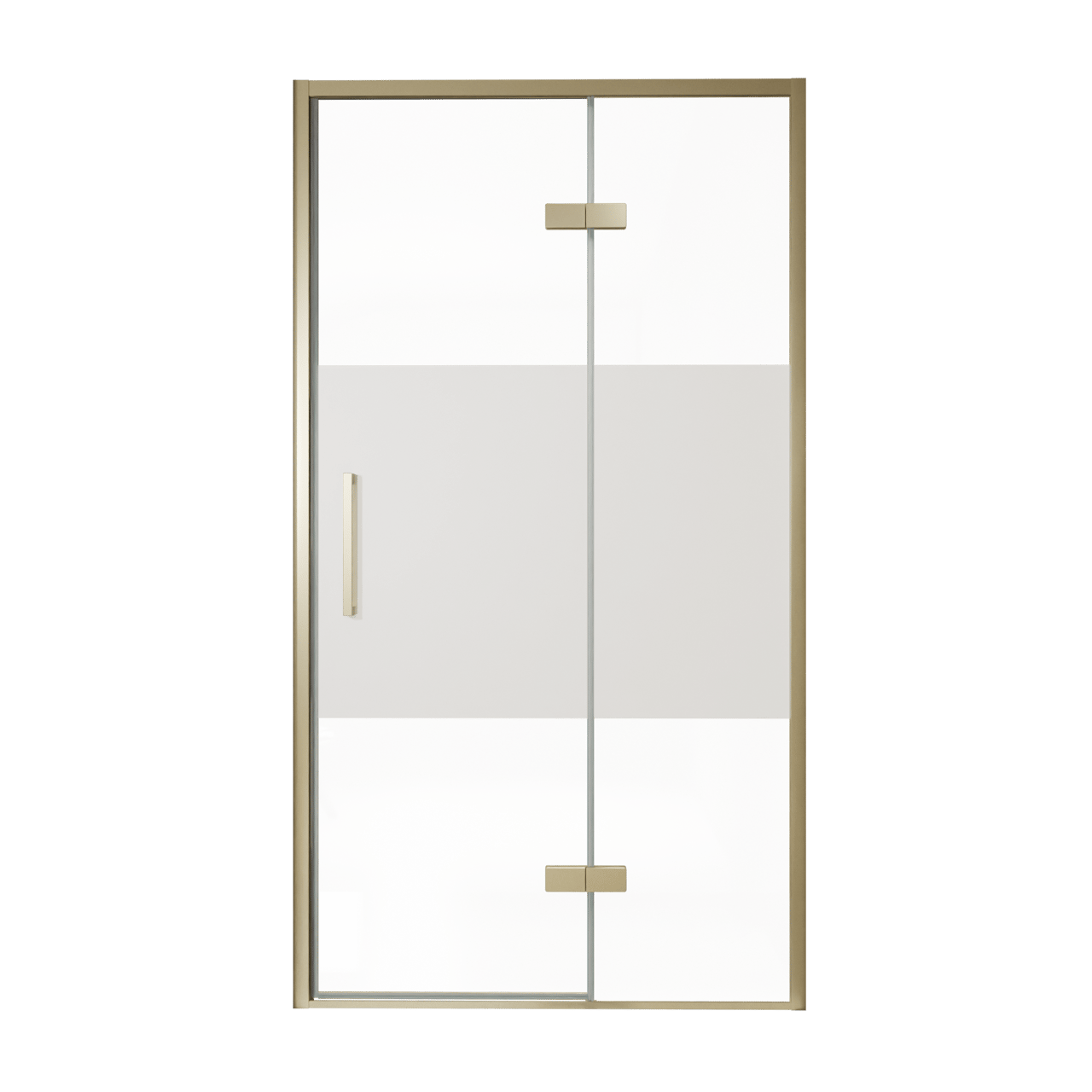 Balmani Senses Design Dusche Drehtür, Rechts, 120 cm x 210 cm, Klarglas mit mattiertem Streifen, Profil Brushed Champagner Gold