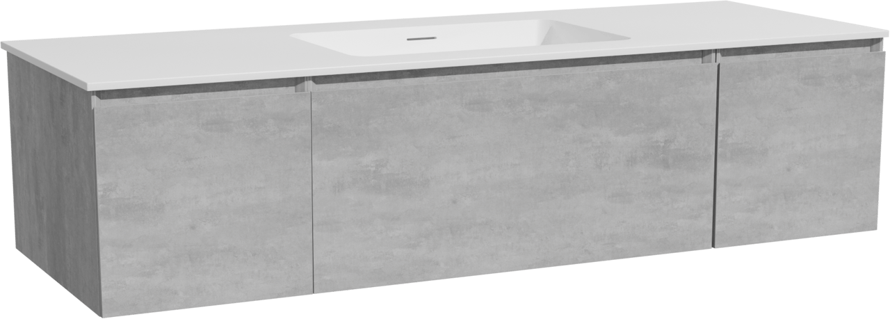 Storke Edge hängendes Möbelstück Set: 145 x 52 cm, Beton dunkelgrau, mit Mata Einzelwaschtisch, Solid Surface Weiß matt