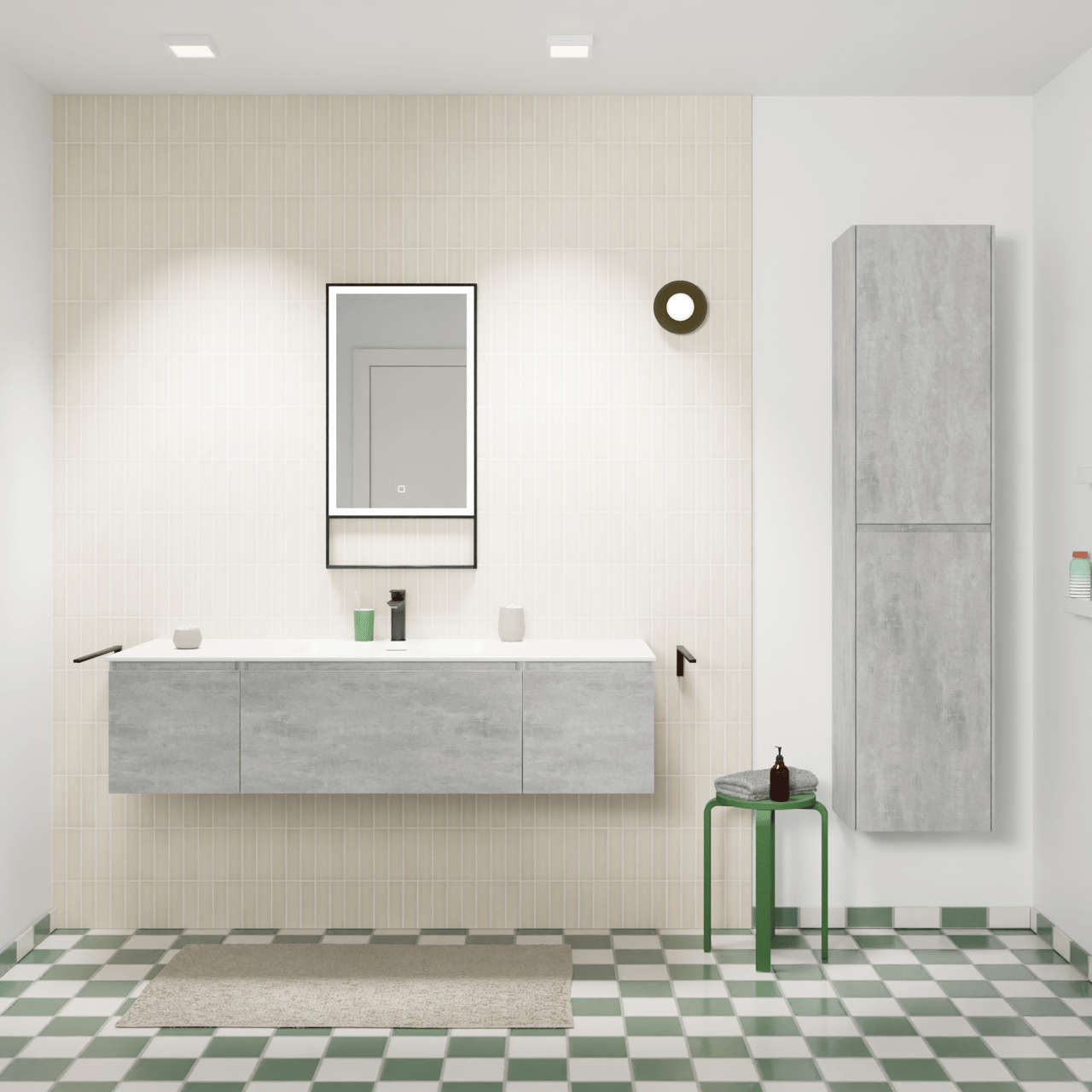 Storke Edge zwevend badkamermeubel 145 x 52 cm beton donkergrijs met Mata enkele wastafel in solid surface mat wit