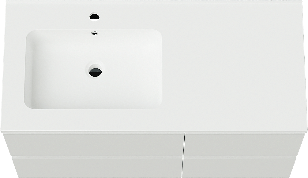 Linie Lado zwevend badkamermeubel 100 x 46 cm glanzend wit met Vano asymmetrisch linkse wastafel in composietmarmer mat wit