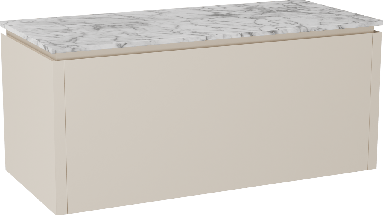 Balmani Eclips hängendes Möbelstück Set: 120 x 55 cm, Sandbeige, mit Stretto Einzel- oder Doppel Waschtischplatte Carrara-Marmor