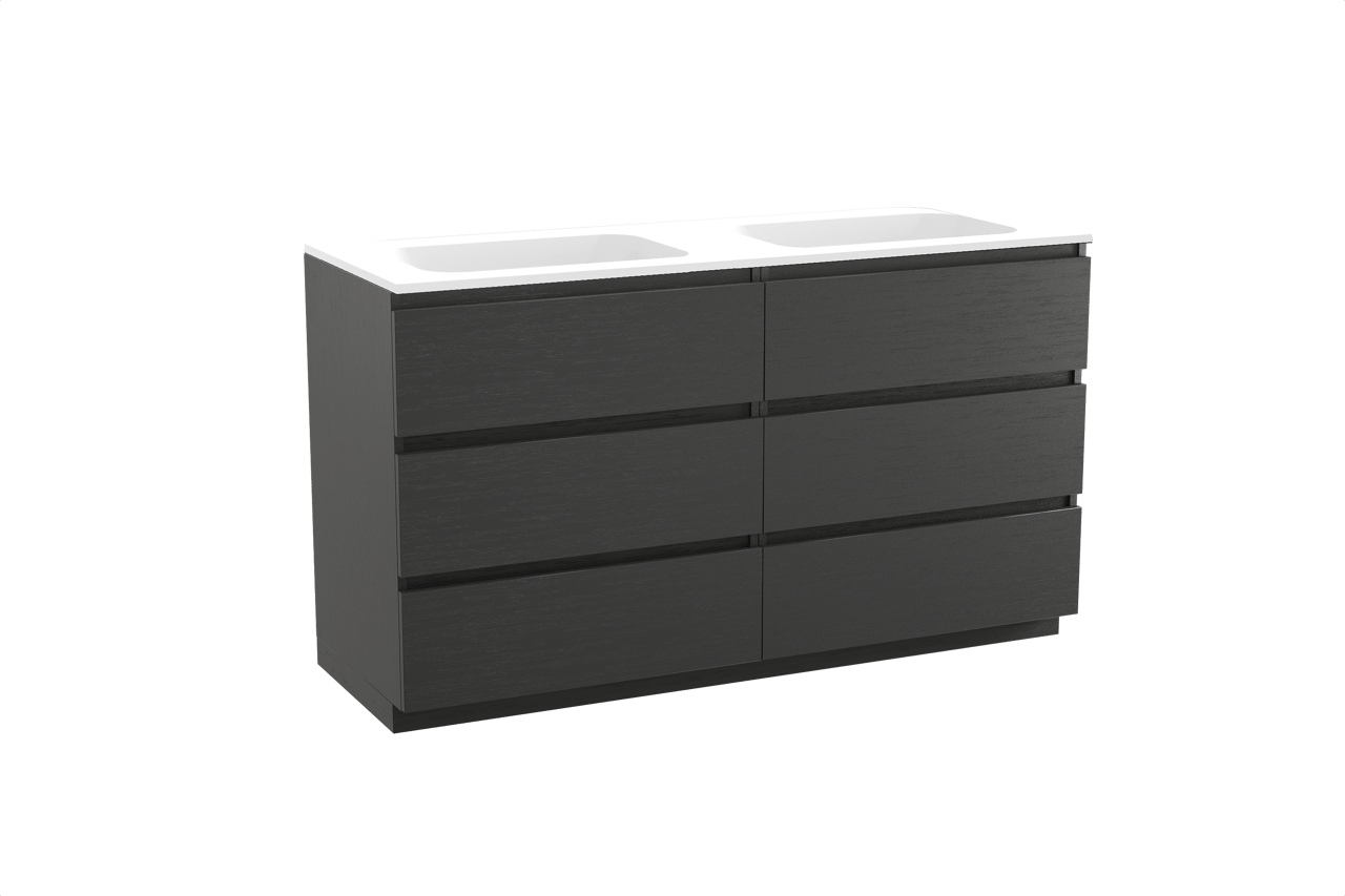 Balmani Lucida meuble salle de bains à poser 150 x 55 cm chêne noir avec Tablo Strada double vasque en marbre composite blanc mat